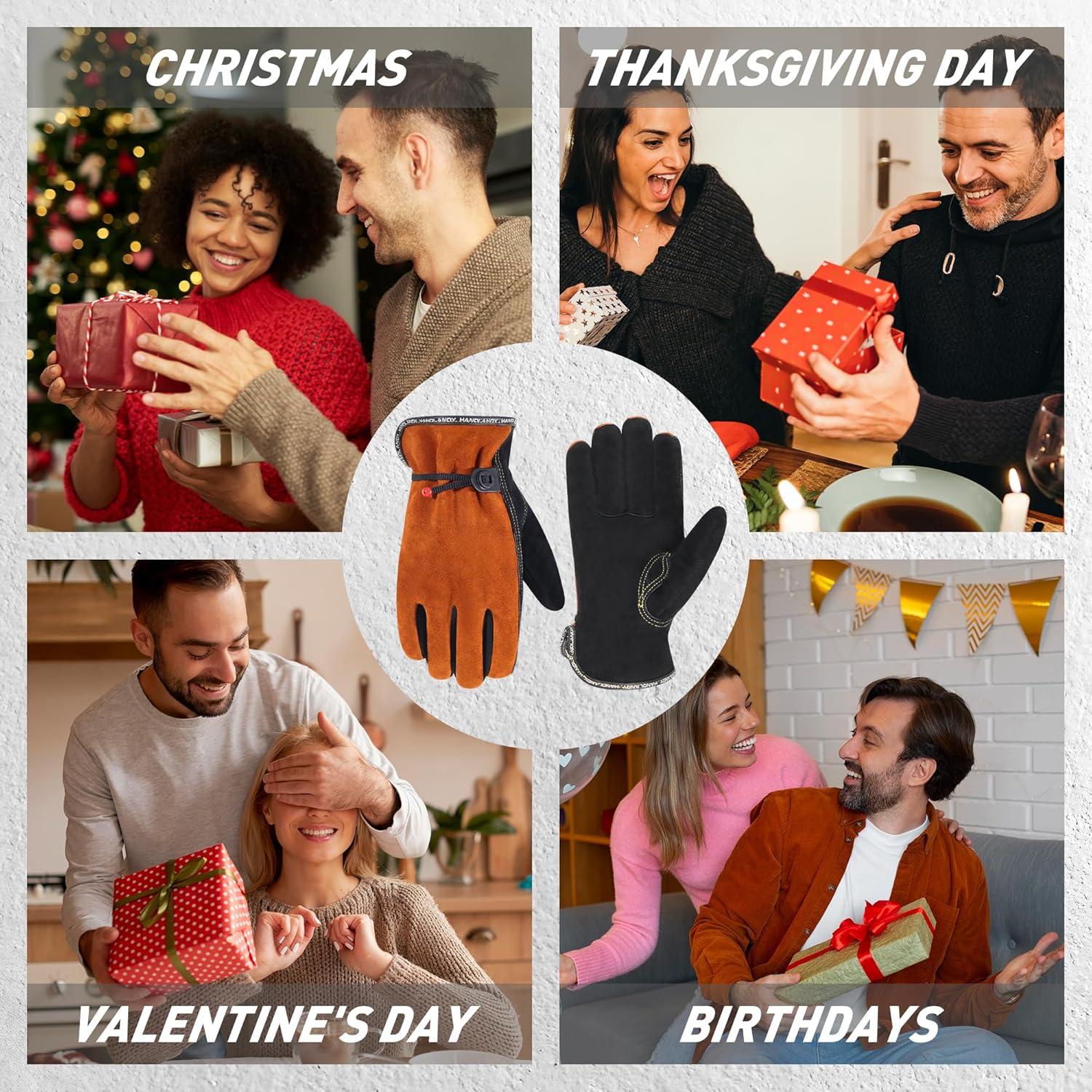 HLDD HANDLANDY Leather Work Gloves for Men & Women, Adjustable Wrist Cowhide Gardening Glove with Reinforced Palm for Driver