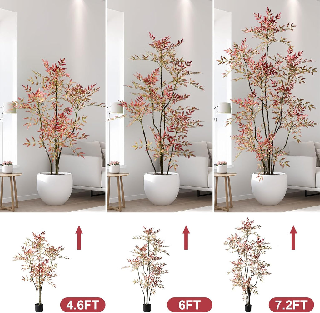 4.6ft Faux Bamboo Tree Artificial Nandina Tree Artificial Indoor Plants Realistic Fake Potted Tree with 800+ Leaves, Cement Planter - Home Office Decor Perfect for Housewarming Gift No Planter