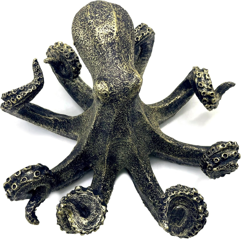 10 Inch Octopus Vintage Statue Sculpture Frgurine Gift for Home Office Living Room Desktop Display Decor Decorative (Gold)