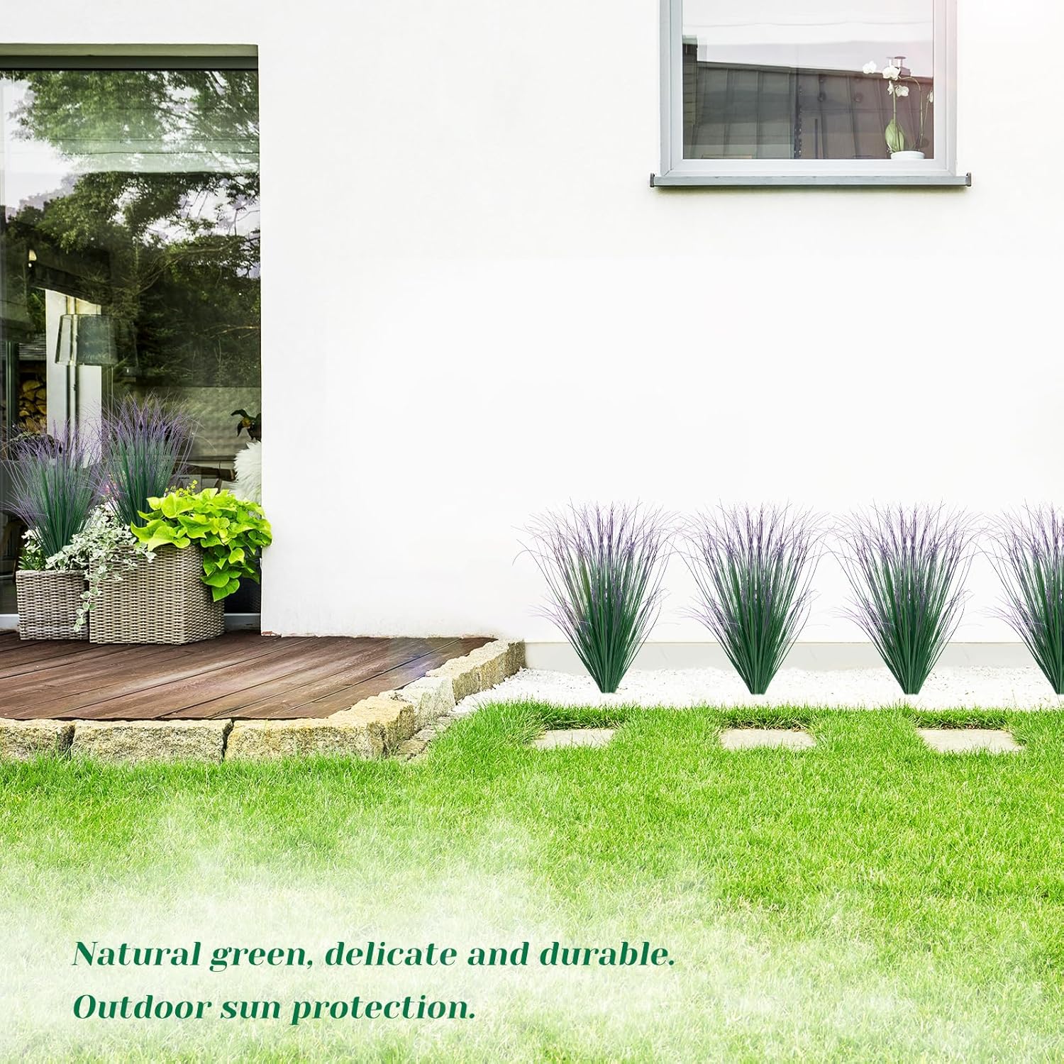 12Pcs Artificial Grass Plants, Faux Shrubs Wheat Grass, Artificial Tall Grass Fake Plants for Outdoor Decor,Artificial Greenery Stems Weed for Room Indoor Home Decor（Green Purple Tail）