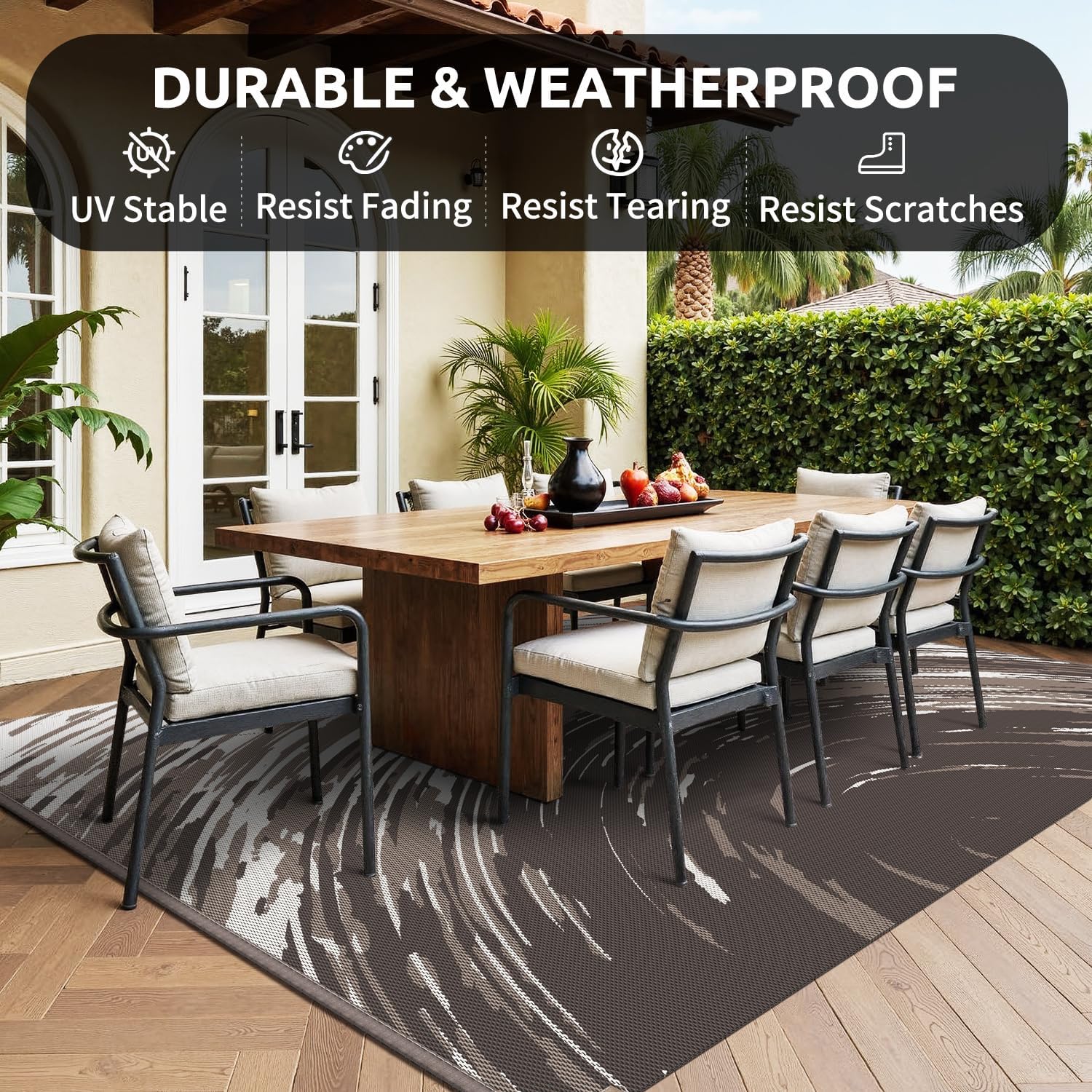 COCOER Modern Outdoor Rug 8x10 Reversible-Waterproof Outdoor Patio Rug-Quick Dry Outdoor Area Rugs Indoor Outdoor Rugs-Outside Rug Patio Decor for Porch Deck Balcony Backyard