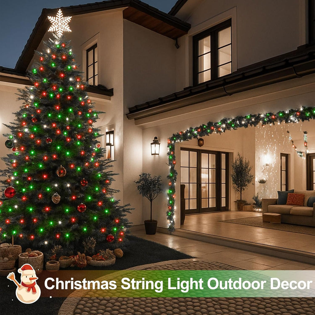 Extra-Long 144FT Solar String Lights for Outside, 2 Pack 400LED Solar Fairy Lights Outdoor, Waterproof Copper Wire with 8 Modes Twinkle Lights for Tree Garden Party Xmas Decor (Red White and Green)