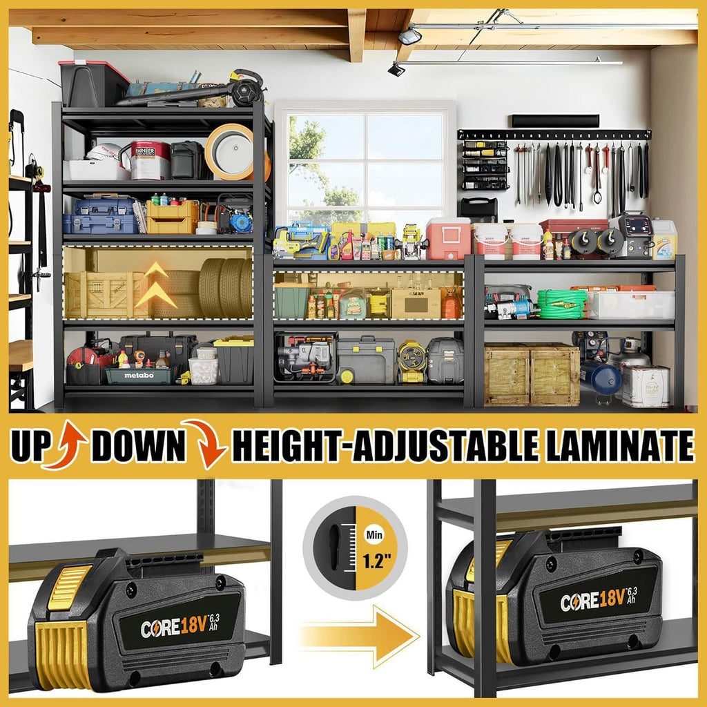 Garage Shelving Metal Storage Shelves 5-Tier Shelving Units Adjustable Storage Shelves Heavy Duty for Basement, Commercial, Warehouse, Industrial, Black