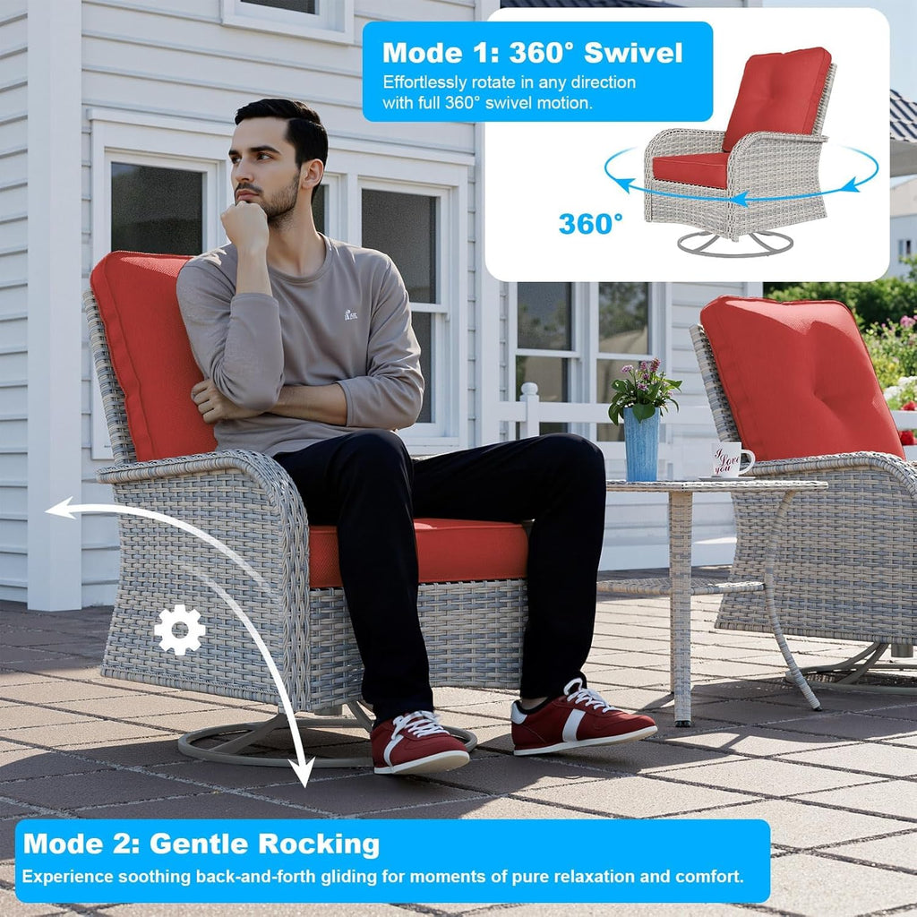 10-Piece Patio Furniture Set, Outdoor Patio Furniture with Swivel Chairs Set, Thick Cushions, Modular Patio Sofa, Dual-Strand Wicker Rattan, Rust-Resistant Frame, Dark Red