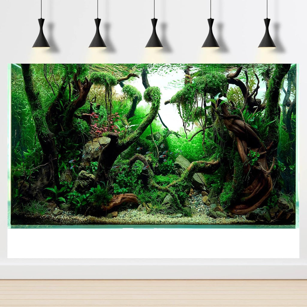 Aquarium Background Underwater Pebble Grass Leaves Aquarium Backdrop Vivid Fresh Green Aquatic Plant Stone River Bed Aquarium Backdrop Deadwood Purple Leaves Tank Background Vinyl 72x16in