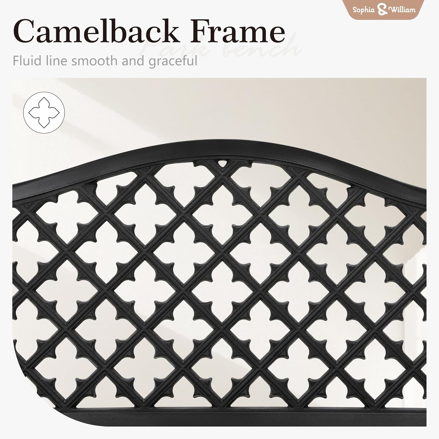 Sophia & William Outdoor Bench, 50 inches Metal Garden Bench, Cast Iron Park Benches for Outside with Floral Backrest and R-Shaped Legs for Porch Yard Lawn Deck, Black