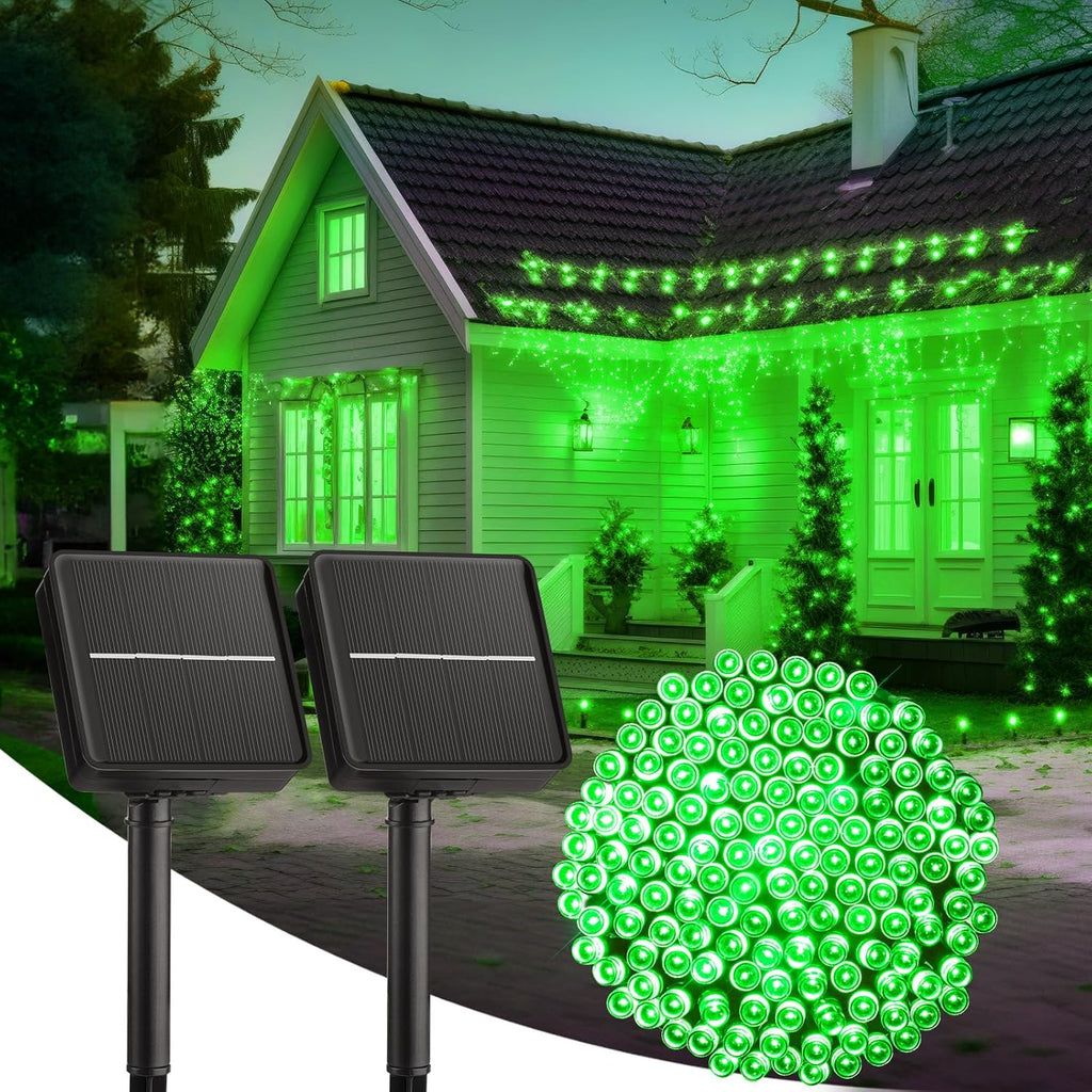 2-Pack 400LED 170FT Total Solar Outdoor Lights IP65 Waterproof Solar Powered Lights with 8 Lighting Modes for Party Garden Yard Home Holiday Tree Decoration Lighting,Green