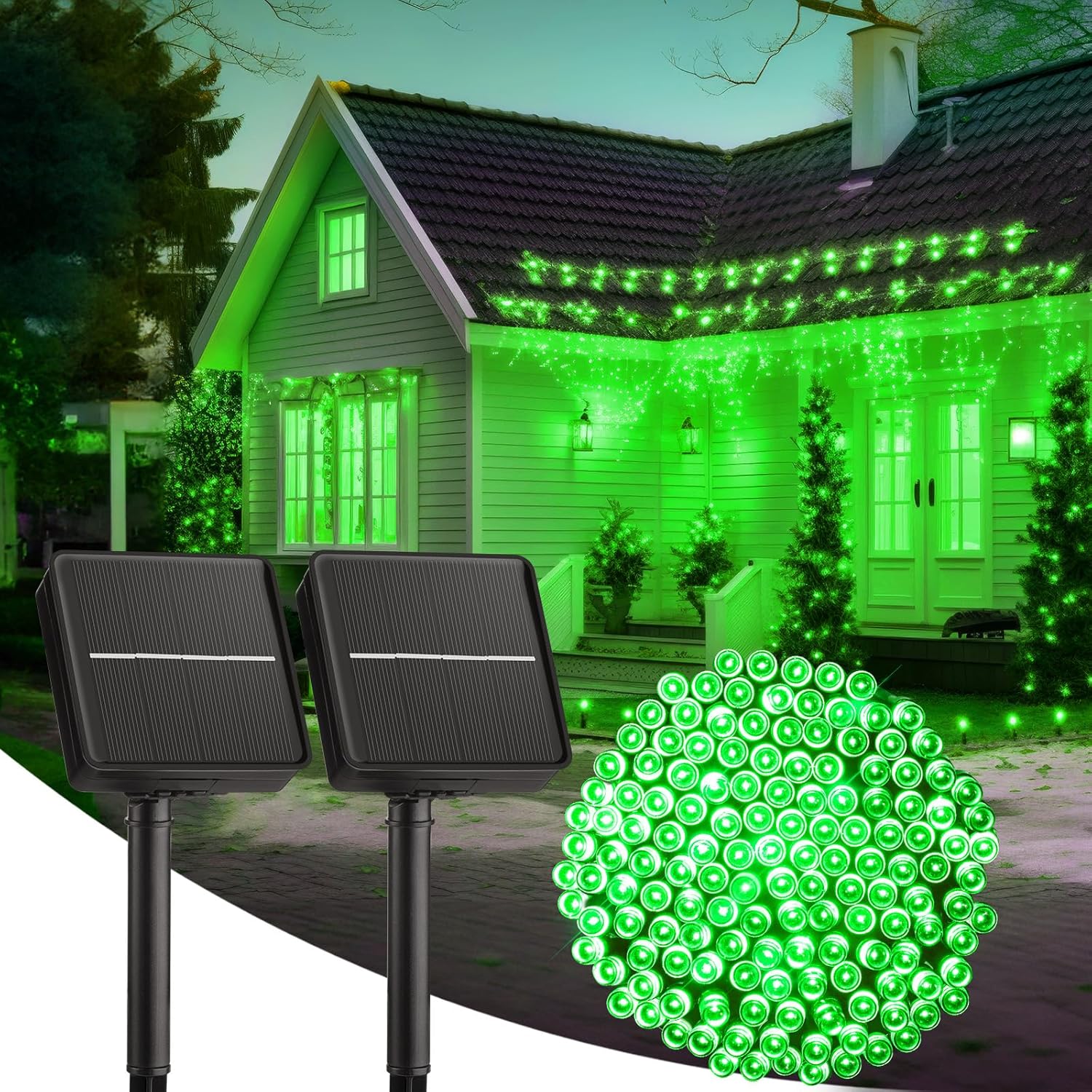 2-Pack 400LED 170FT Total Solar Outdoor Lights IP65 Waterproof Solar Powered Lights with 8 Lighting Modes for Party Garden Yard Home Holiday Tree Decoration Lighting,Green