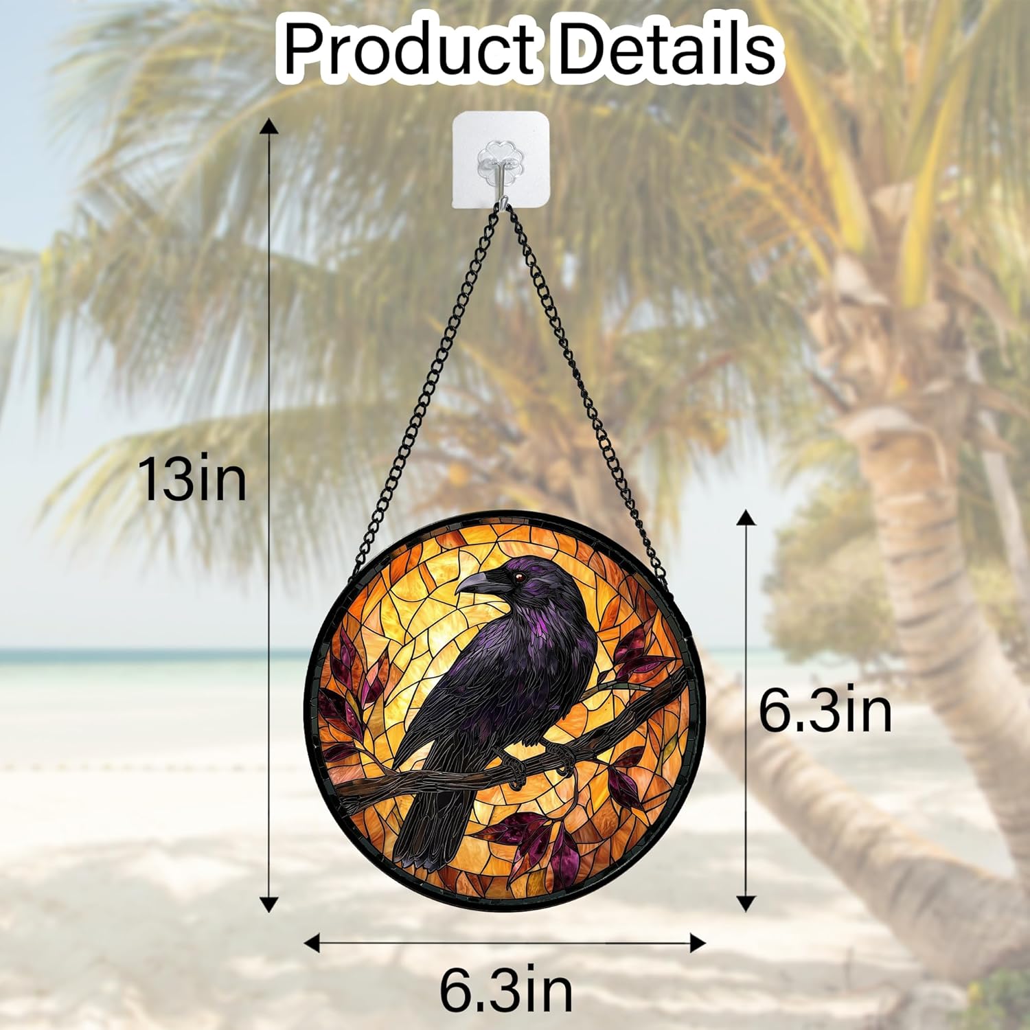 Stained Glass Window Hanging - Crow on a Branch Suncatcher Ready to Hang Window Doors Home Decoration and Christmas, Mother's Day Birthday Gifts for Women, Men, and Mom 6.3x6.3 in