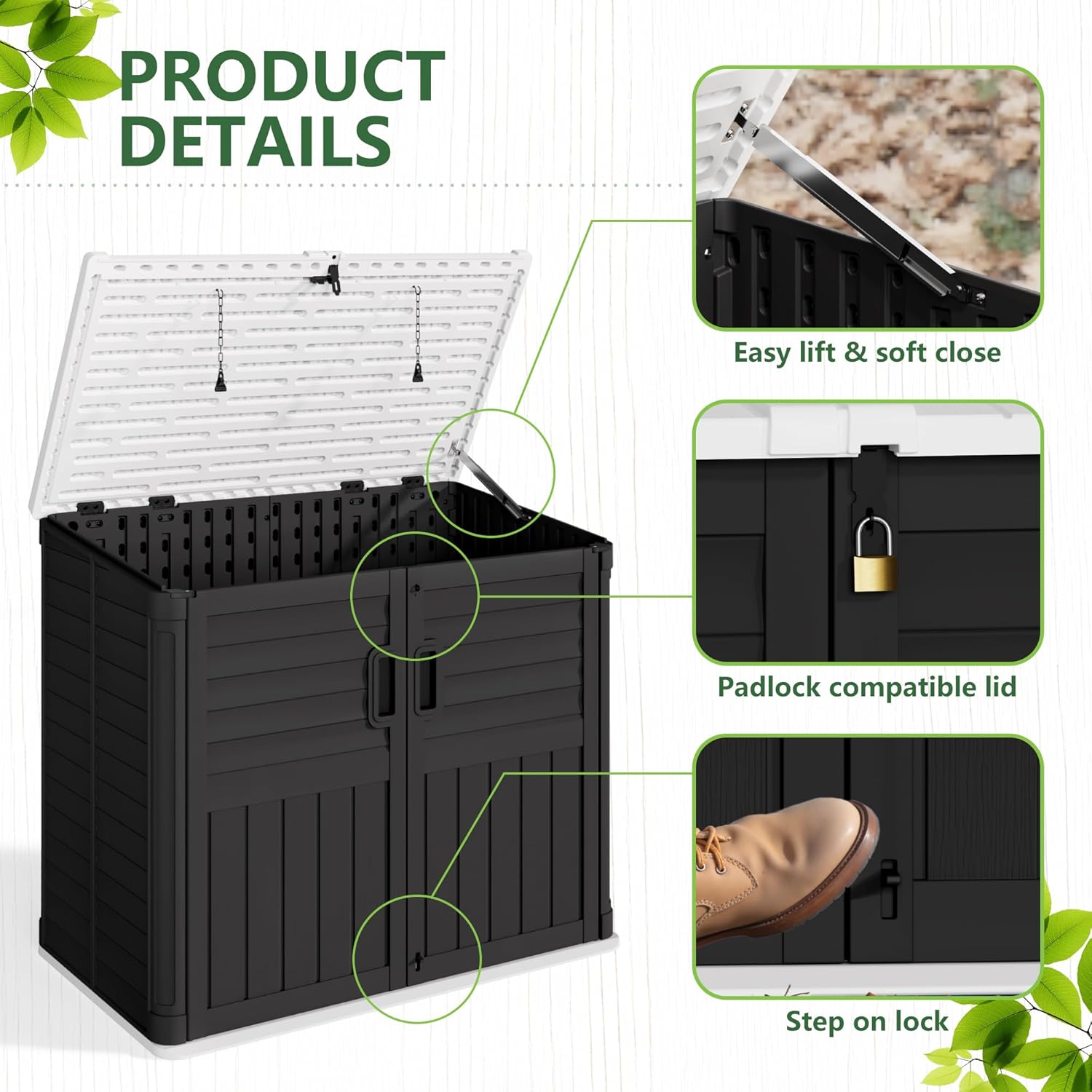 Greesum Outdoor Resin Storage Shed, 34 Cu.ft Horizontal Outdoor Storage Box Waterproof for Garden, Pool Storage, Garbage Cans, Black