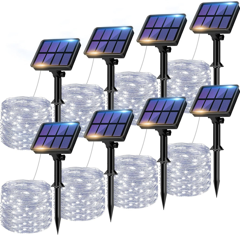 btfarm 8 Pack Solar String Lights Outdoor, Total 640LED 264FT Solar Fairy Lights Waterproof 8 Modes, Copper Wire Twinkle Lights Solar for Outside Garden Patio Tree Xmas Wedding Party Decor, Cool White