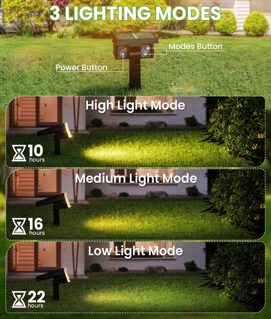 Large Panel Solar Spot Lights Outdoor 4 Pack, [58 LED/3500K/3 Modes] Solar Pathway Lights Waterproof IP67, Auto On/Off, 2-in-1 Wall Light Outdoor Light for Tree Yard Garden Pathway