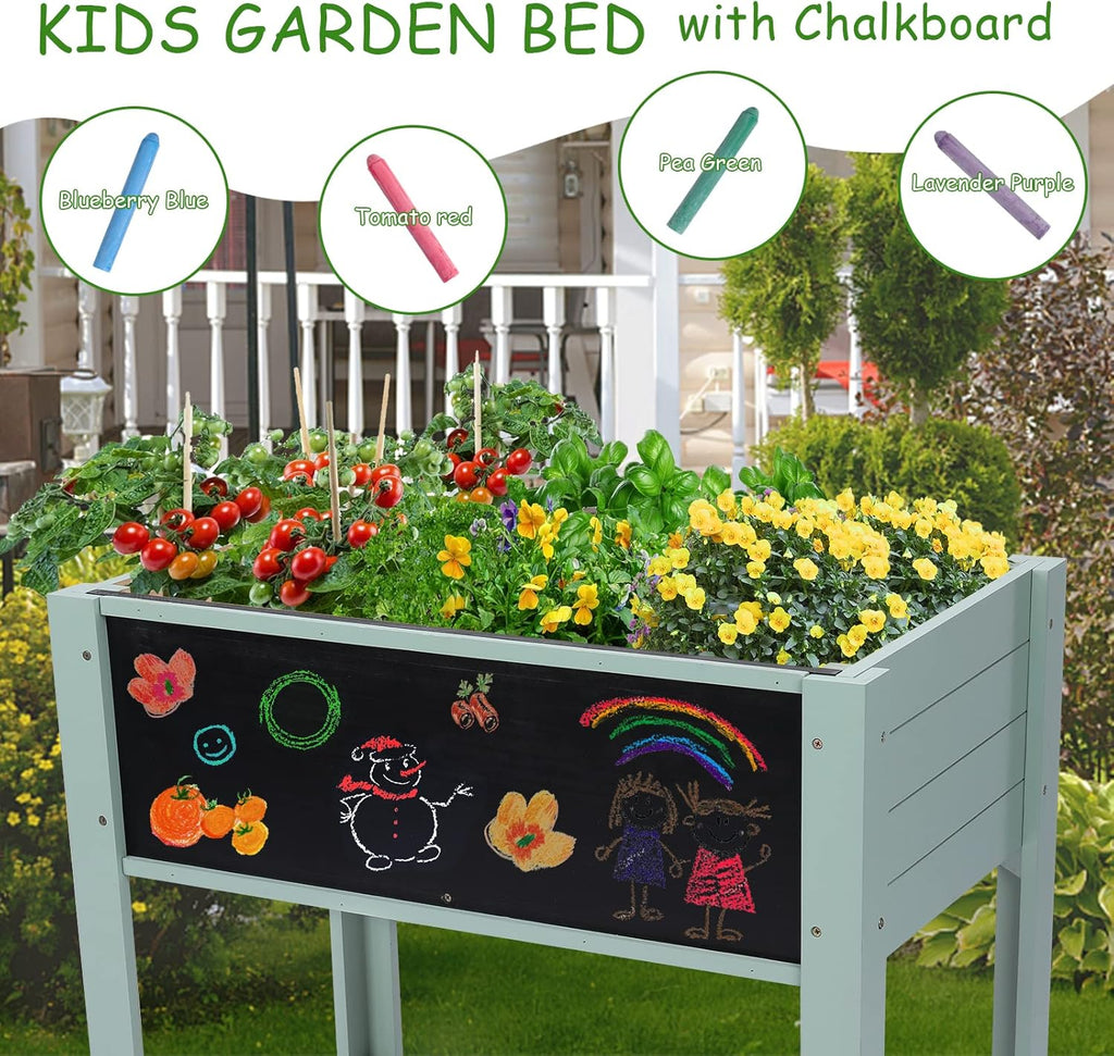 WONDER GARDEN Raised Garden Bed-Planters for Outdoor Plants - Wood Planter Boxes Outdoor for Kids with Legs and DIY Chalkboard for Vegetables Flower Herb