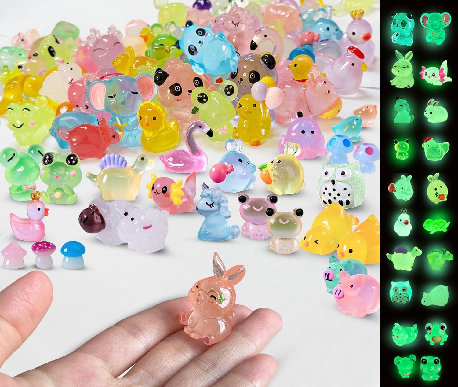 100 Pcs Luminous Mini Resin Animals Tiny Resin Animals Bulk, Glow in The Dark to Hide Around The Office Home, for Garden Miniatures Fairy Garden Accessories Crafts Micro Landscape Decor