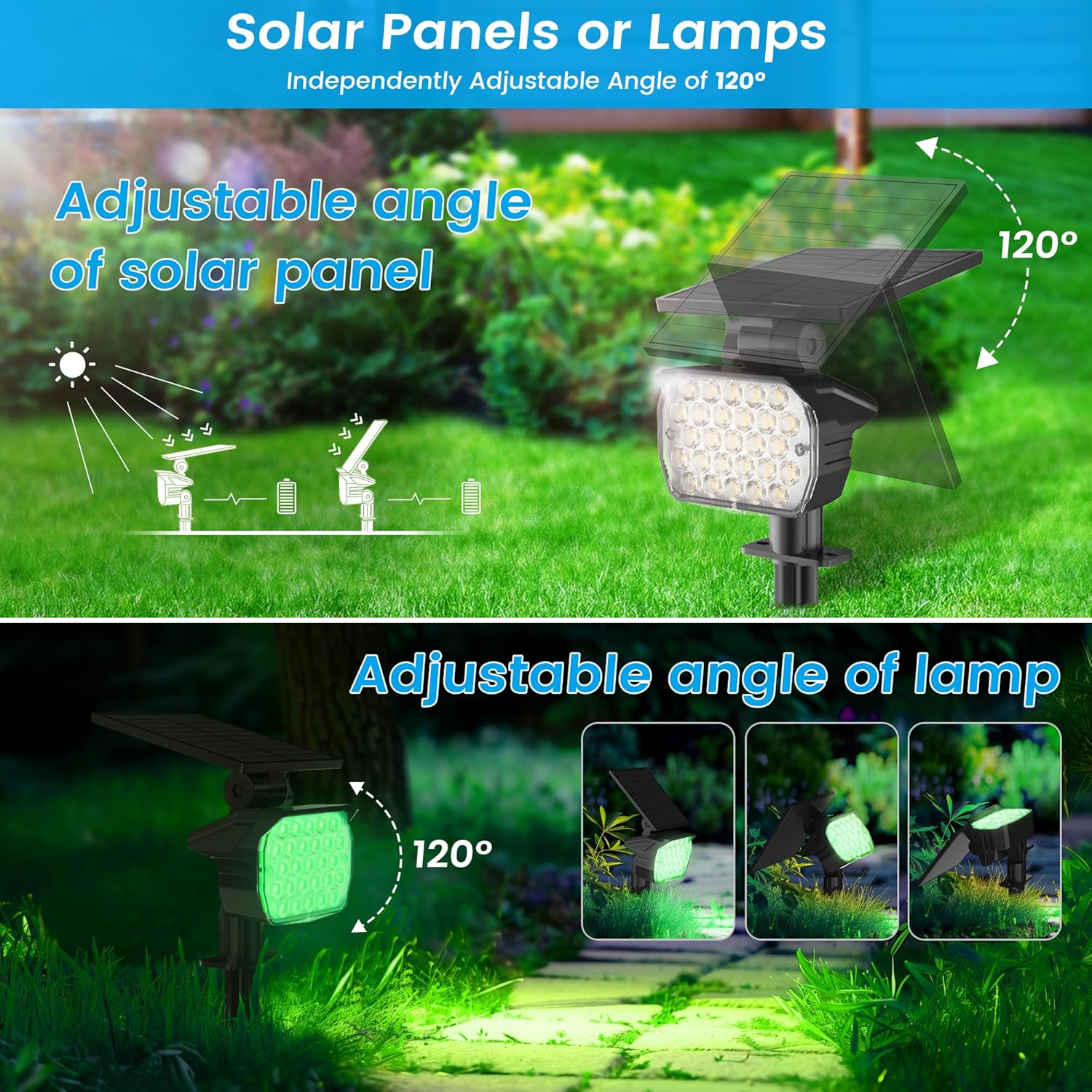 VOLISUN Solar Landscape Spotlights Adjustable Outdoor, Uplights Solar Waterproof IP67, Spot Lights Solar Powered for House,Tree,27 LED with 6 Colors Changing(6 Pack- RGB)