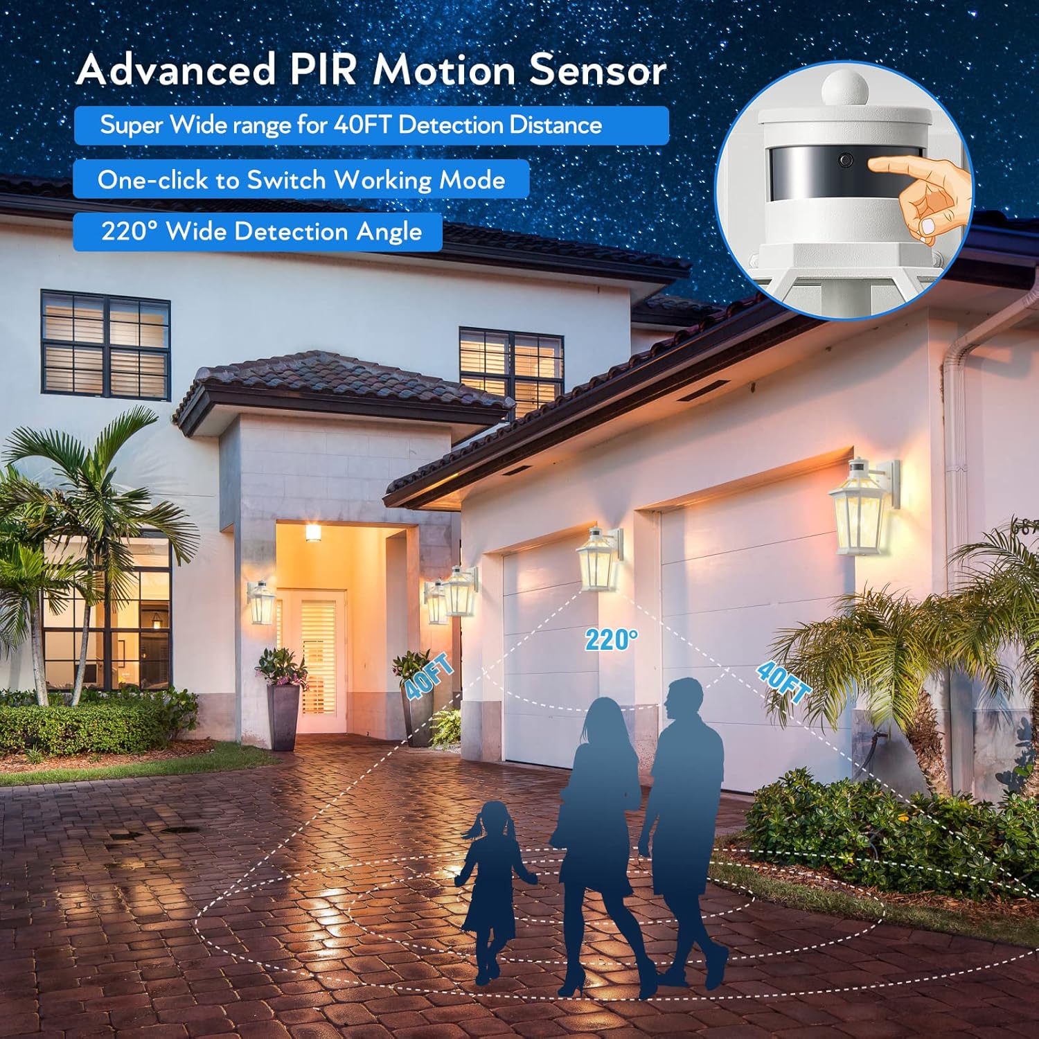 VIANIS Motion Sensor Outdoor Light Fixtures Wall Mount, 2 Pack White Dusk to Dawn Exterior Wall Lantern, Anti-Rust Wall Mount Lighting with Clear Glass Shade for House, Entryway, Front Door