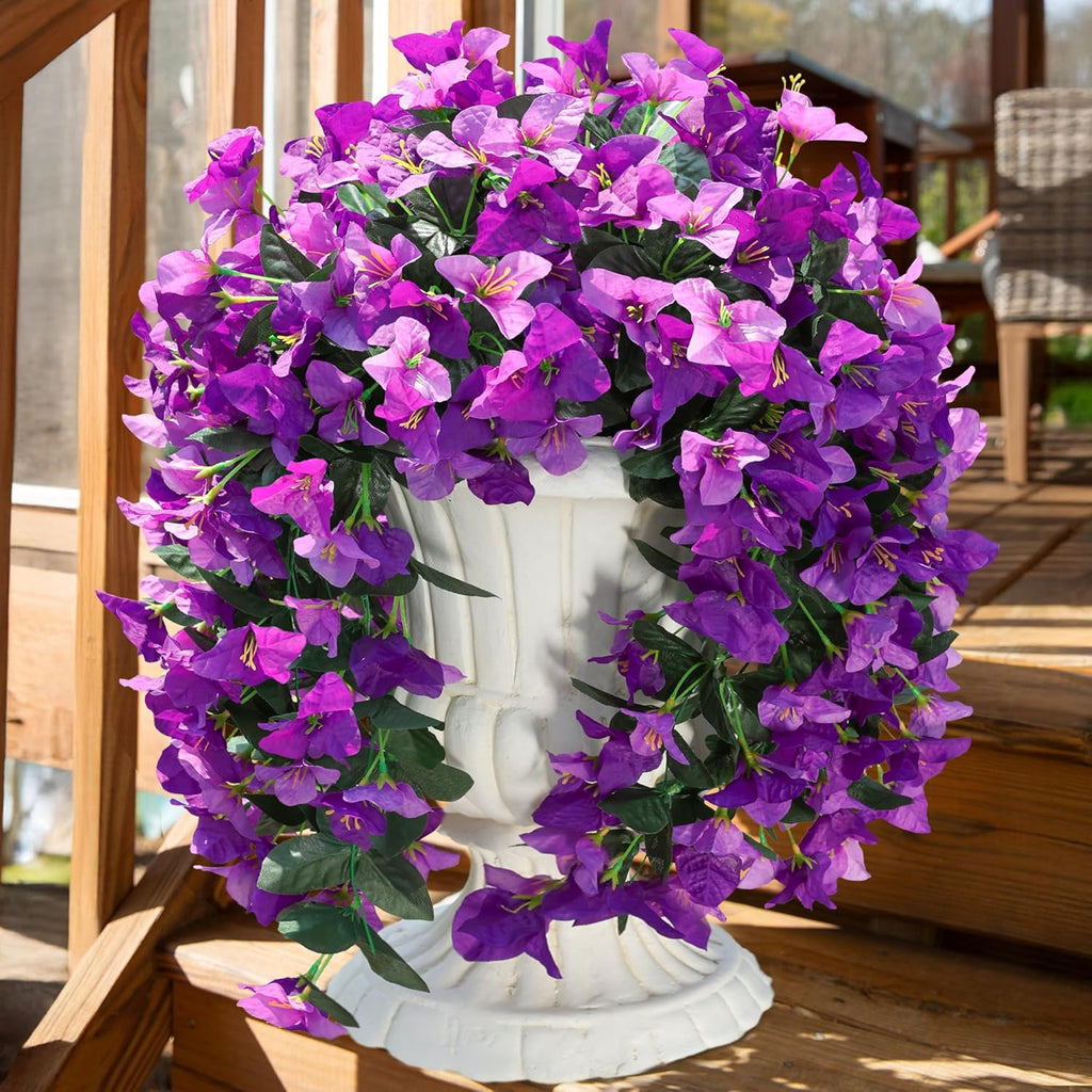 Bougainvillea Artificial Hanging Flowers Plants for Outdoors Decoration, 2pcs Fake Flowers Silk Bougainvillea Vines Realistic UV Resistant Faux Flowers for Outdoor Planters Porch Patio, Mix