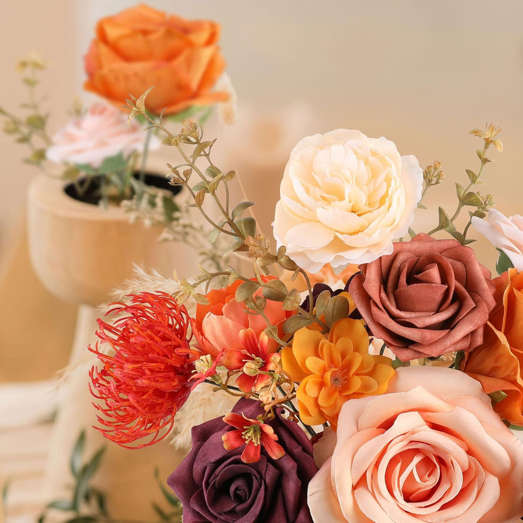 AGIRL Artificial Flowers Combo Silk Mix Purple Fake Flower with Stems for DIY Wedding Bouquets Centerpieces Arrangements Table Chair Decor Baby Shower Home Decor (Terracotta)