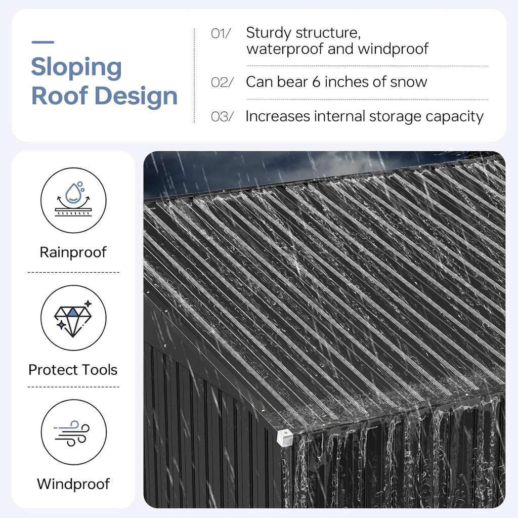 6x4 FT Outdoor Storage Shed, Metal Garden Tool Shed with Sloping Roof & Lockable Door for Patio Lawn Backyard (Black)