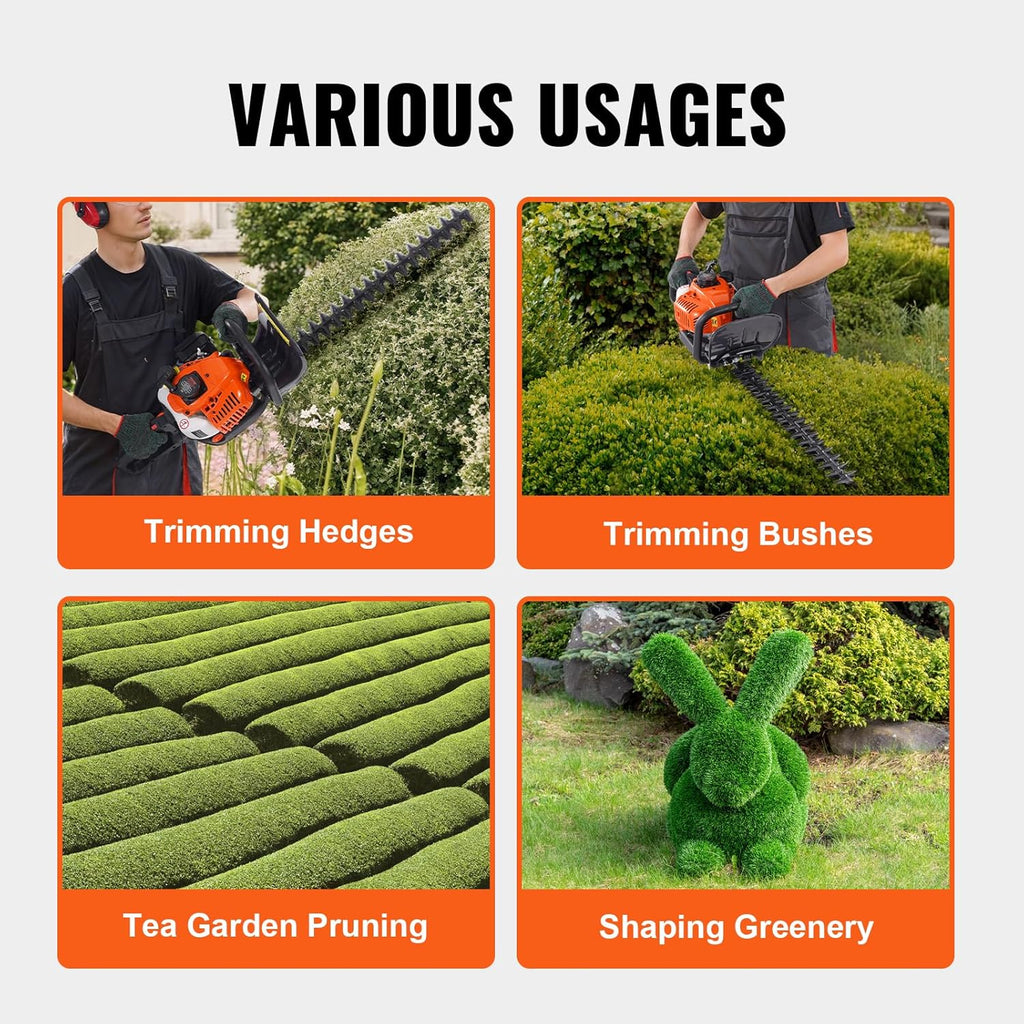 VEVOR Gas Hedge Trimmer 2 Cycle, 23.2-Inch 26cc Dual Sided Blade, Handheld, Lightweight, EPA, CE, EMC Certified, Ideal for Trimming Shrubs and Bushes, Includes Blade Cover, Gloves and Ear Protectors