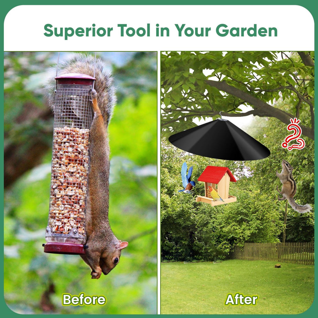 24-inch Large Squirrel Proof Bird Feeders for Outside Hanging,Outdoor Squirrel Baffles for Bird Feeders Pole, Bird House Guard for Outdoor Shepherd’s Hook, Black Color