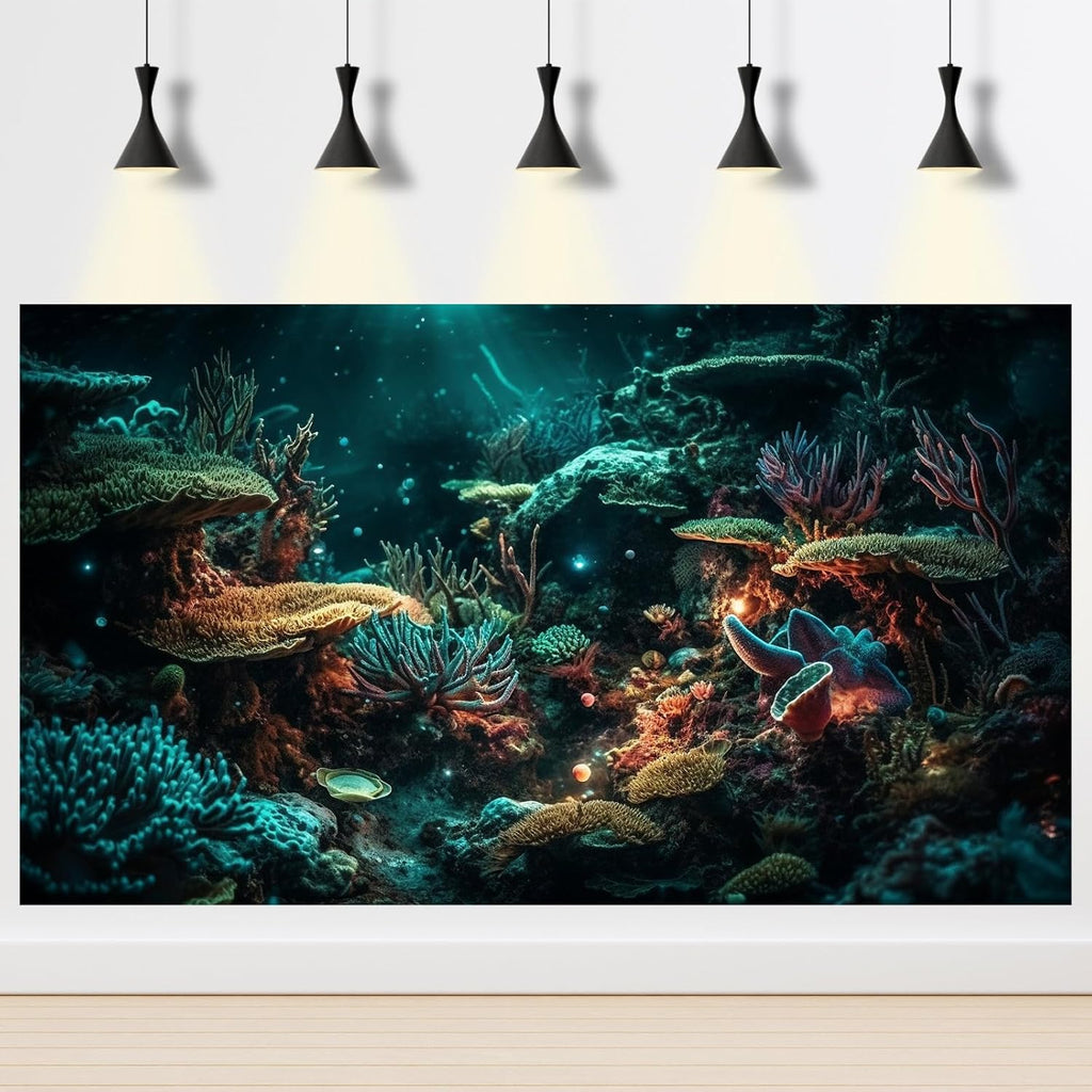 Aquarium Background Colorful Picturesque Coral Reef Terrarium Background Tropical Sea Various Hard Corals Underwater Landscape Fish Tank Backdrop Aquarium Poster Background Vinyl 30x18in