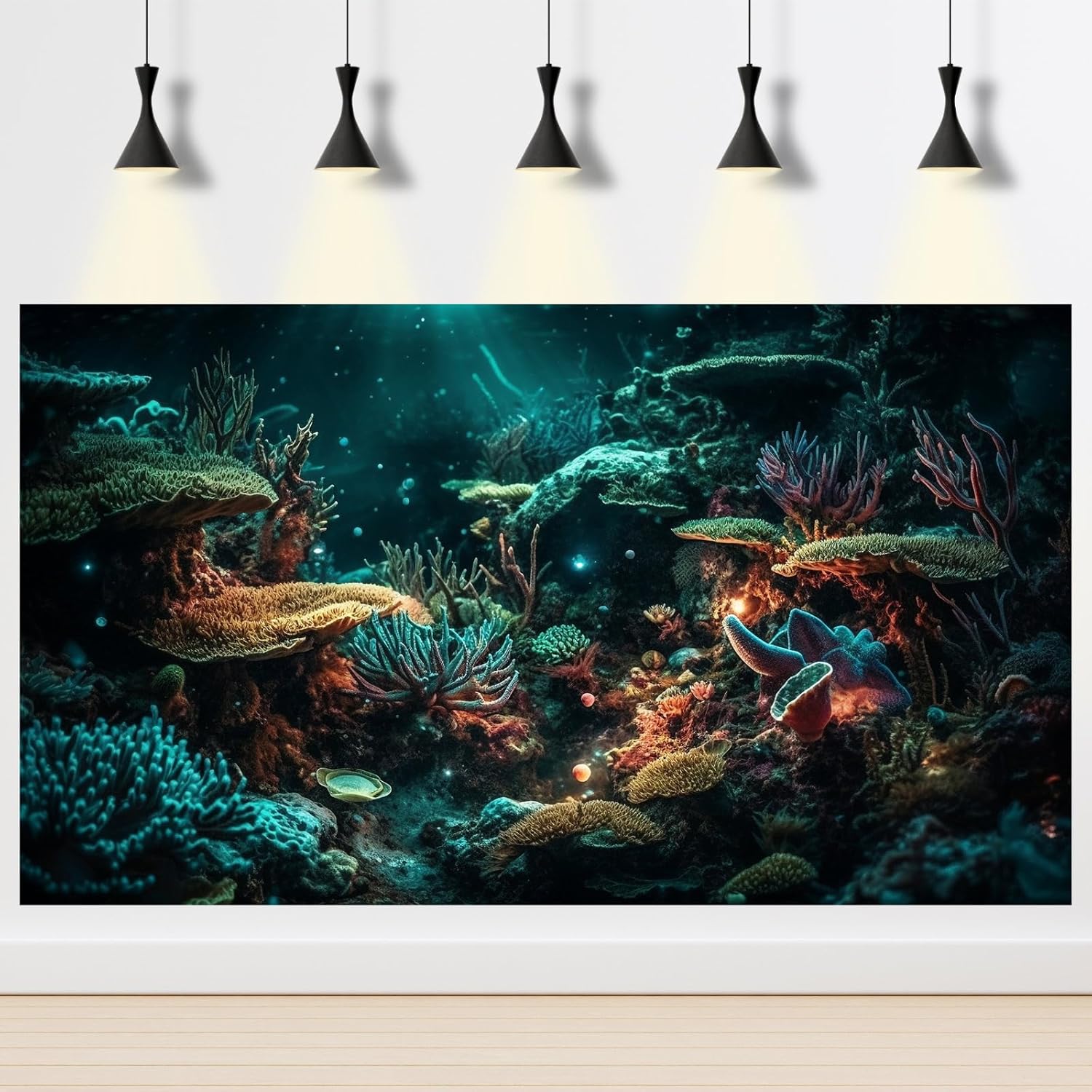 Aquarium Background Colorful Picturesque Coral Reef Terrarium Background Tropical Sea Various Hard Corals Underwater Landscape Fish Tank Backdrop Aquarium Poster Background Vinyl 72x16in