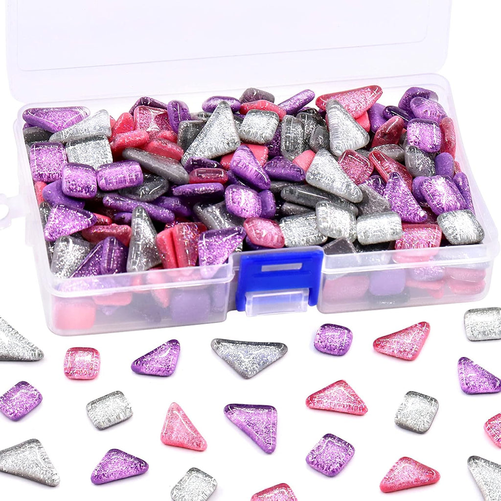Swpeet 1 Pound Mixed Colors Shine Crystal Series Mosaic Tiles Assortment Kit, Square and Triangle Genuine Mosaic Tiles Glitter Crystal Mosaic Perfect for Home Decoration Crafts