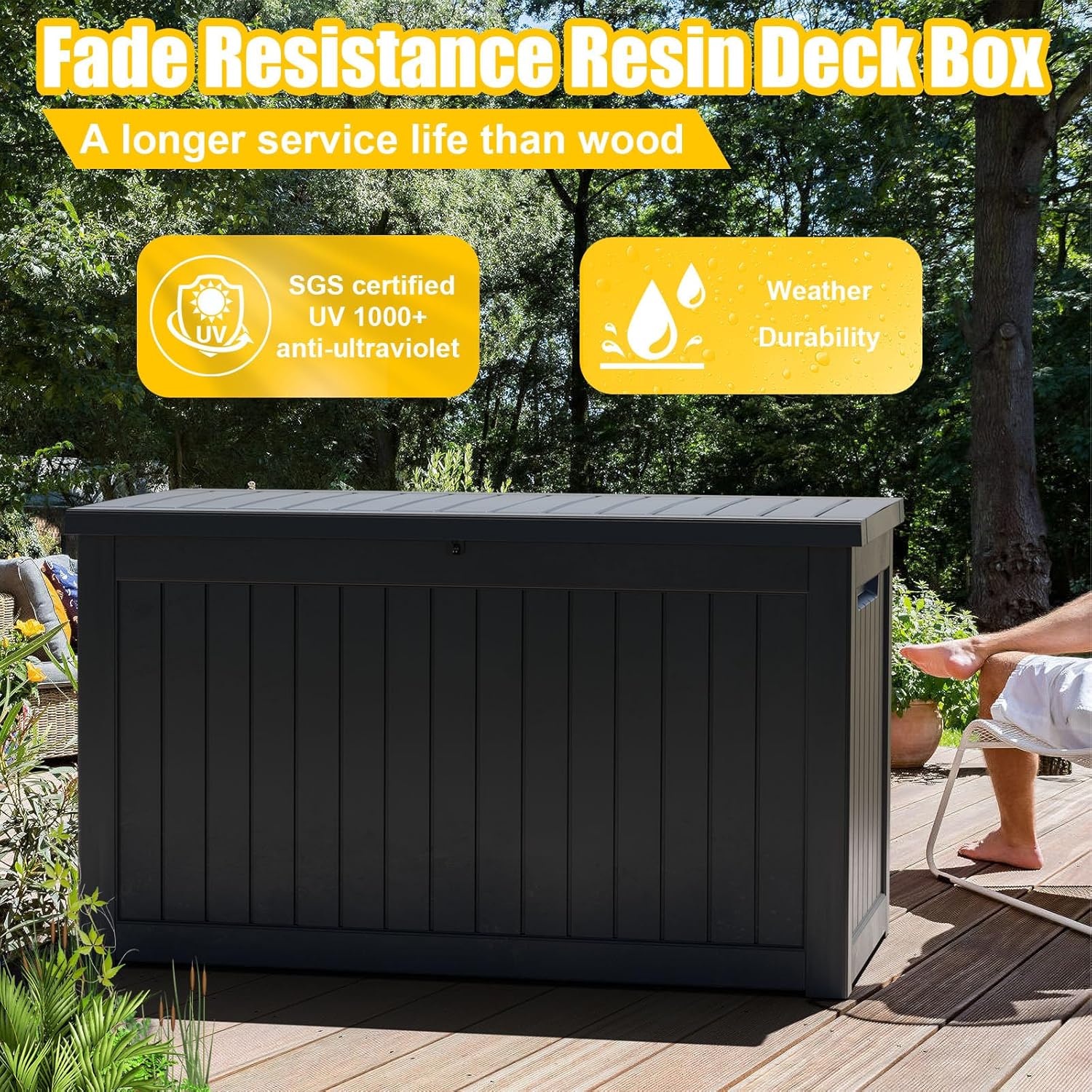 Deck Box - 230 Gallon Large Outdoor Storage box,Waterproof Patio Furniture and Storage Deck - Lockable and UV Resistant, Perfect for Pool and Outdoor Use, Weatherproof Resin, Lockable (Black) -