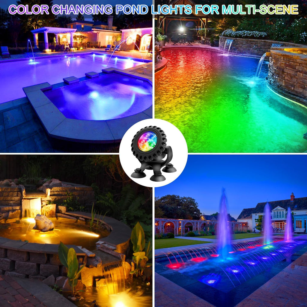 T-SUN Colored Pond Lights with Timer,LED Underwater Pond Light Submersible Fountain Lights for Fish Tank Landscape Spotlight-Bluetooth APP & Remote Control,IP68 Waterproof,Aquarium,Yard (1 Heads)