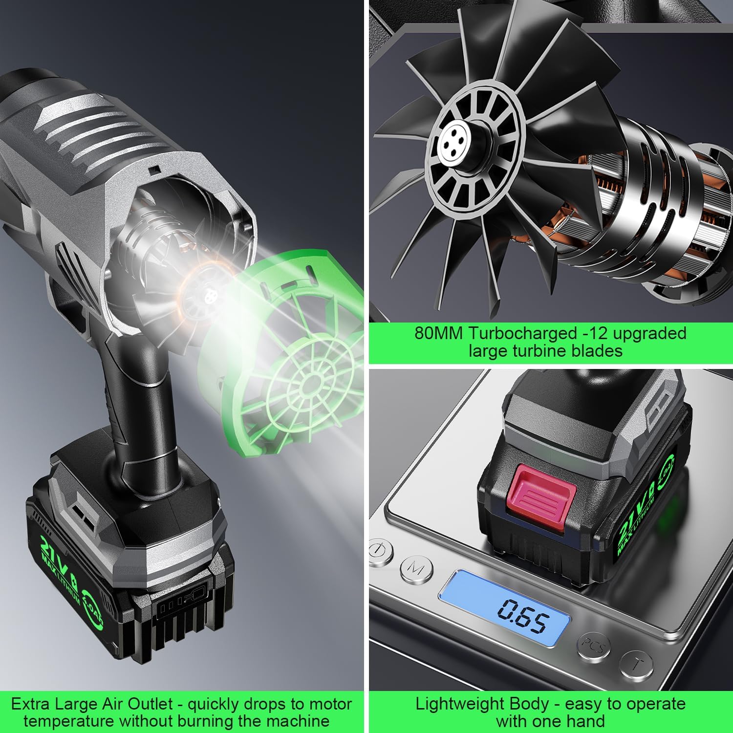 Leaf Blower Cordless, Mini Handheld Leaf Blower with 2 X 4.0Ah Batteries & 1 Hour Fast Charger, 600,000 RPM, Lightweight Leaf Blowers for Patio Cleaning, Lawn Care, Blowing Fallen Leaves and Dust