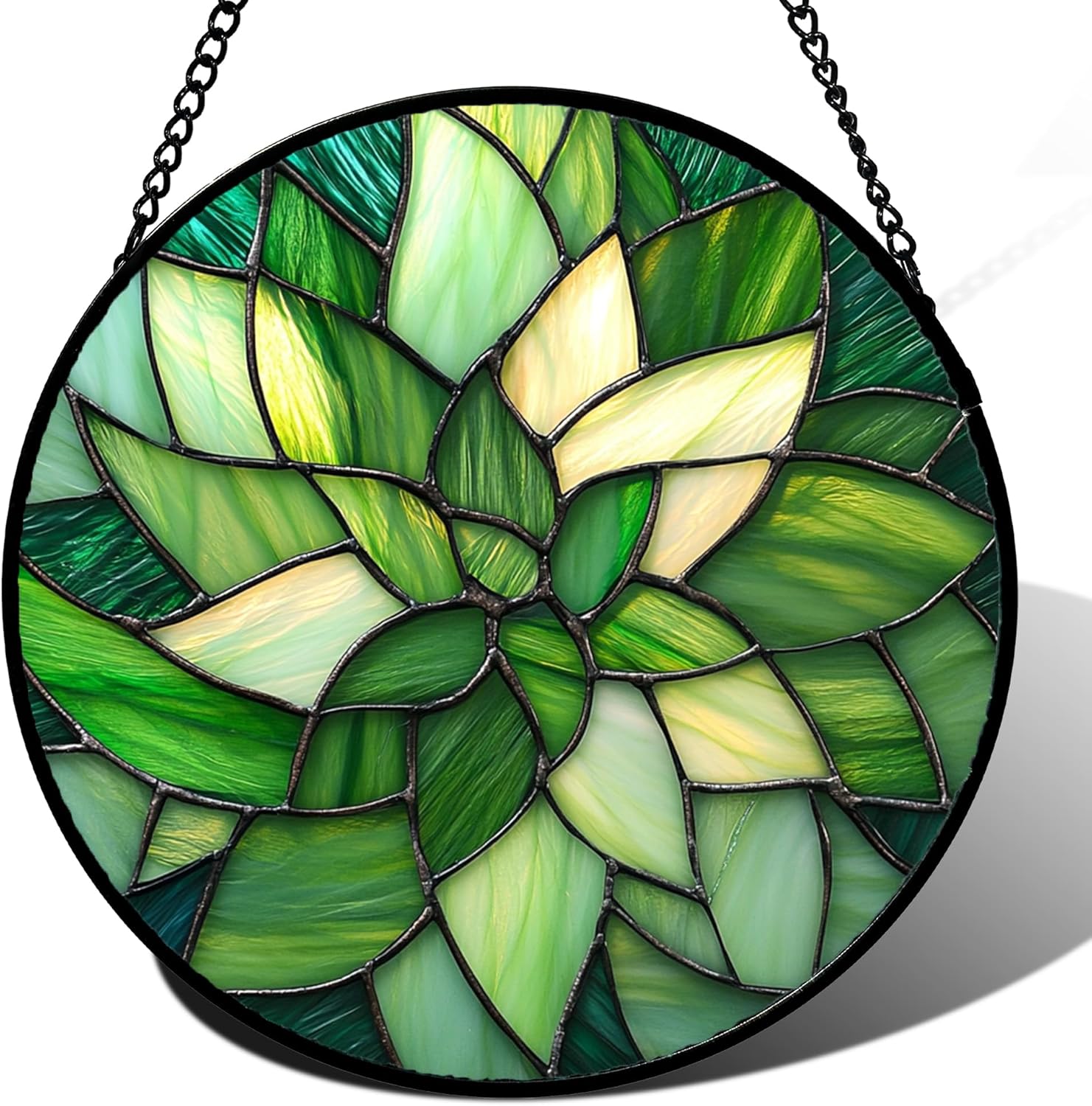 Stained Glass Window Hanging - Green Plants Suncatcher for Doors Garden Patio Flowers Sun Catchers Decor Christmas Mother's Day Birthday Gifts for Women Men Mom Nana Friend 11.8 in