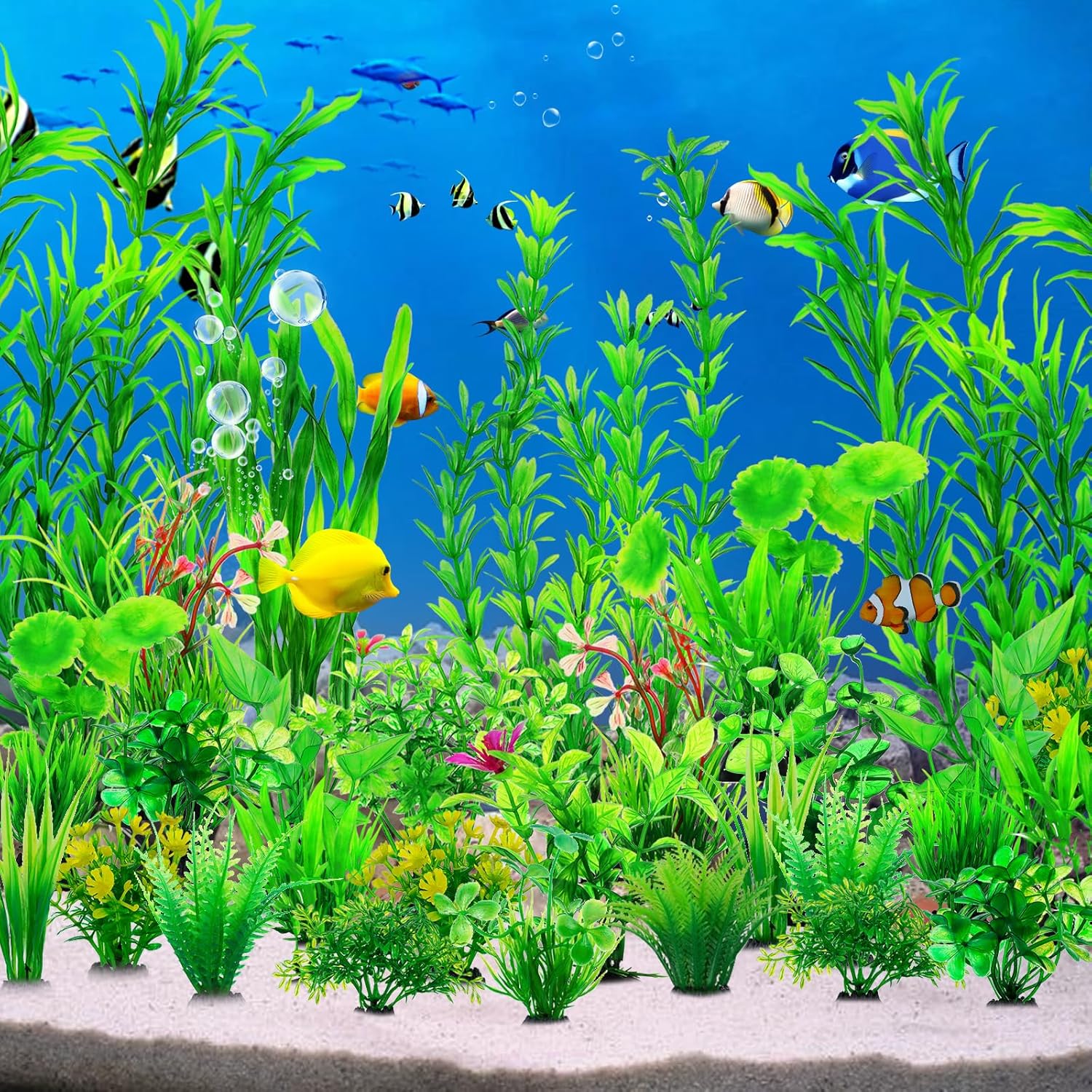 CousDUoBe 30pcs Fish Tank Accessories Aquarium Decorations Green Plants, Fish Tank Decor, Aquarium Decor Plastic Plants