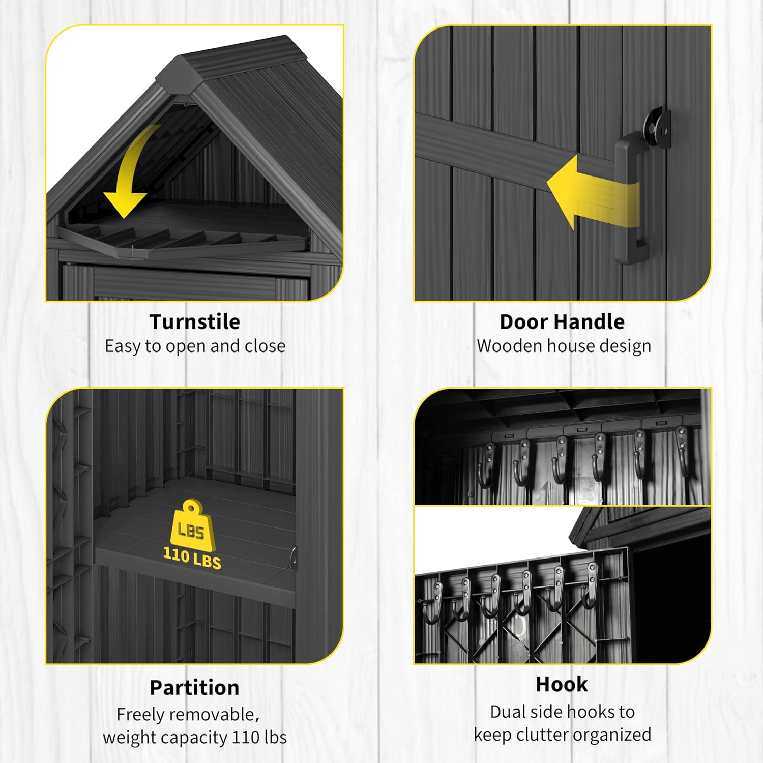 Outdoor Resin Storage Shed, Upgrade Durable Storage Cabinet with Removable Shelves and Lock Ring, Reinforced Floor, All-Weather Construction for Garden Patio Lawn (Black)