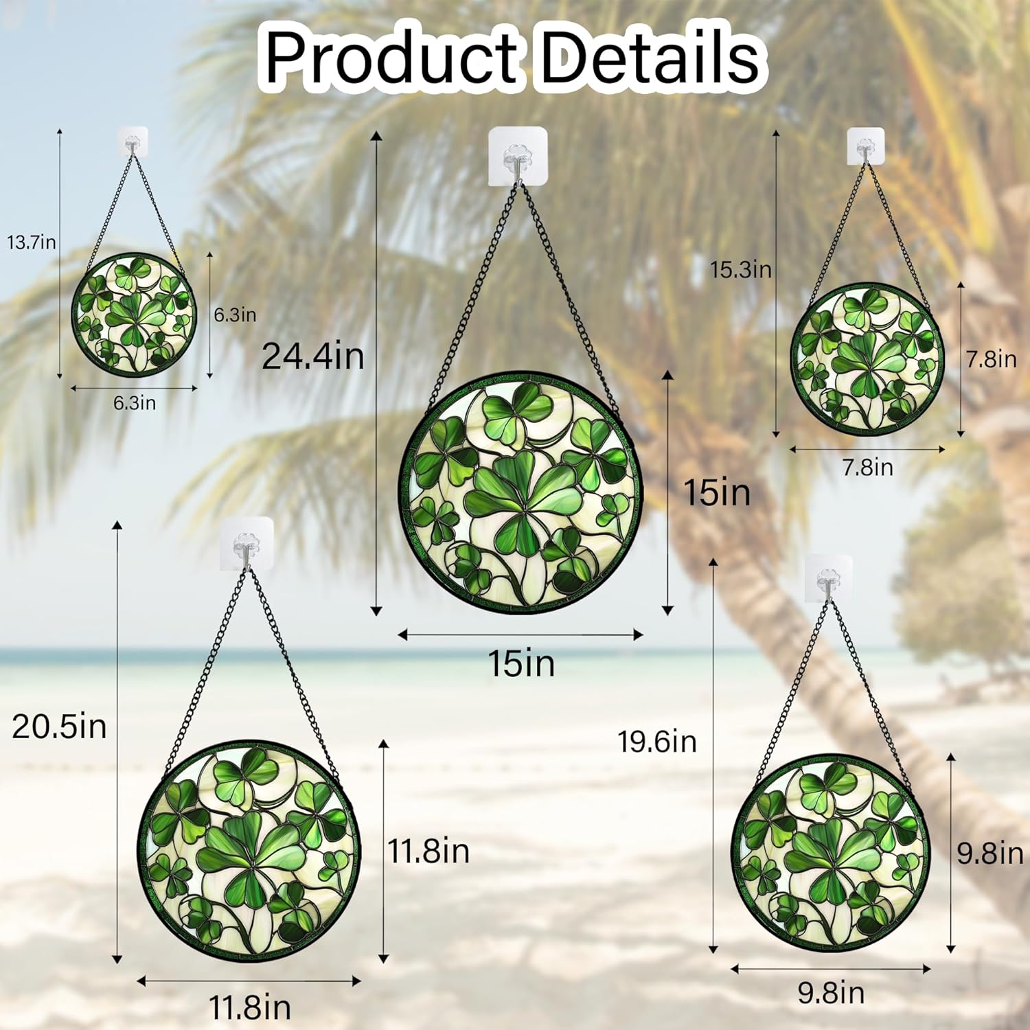 Stained Glass Window Hanging - Green Clover Flowers Suncatcher for Doors Garden St. Patrick's Day Plant Floral Sun Catchers Decor Mother's Day Birthday Gifts for Women Men Mom Nana 11.8 in