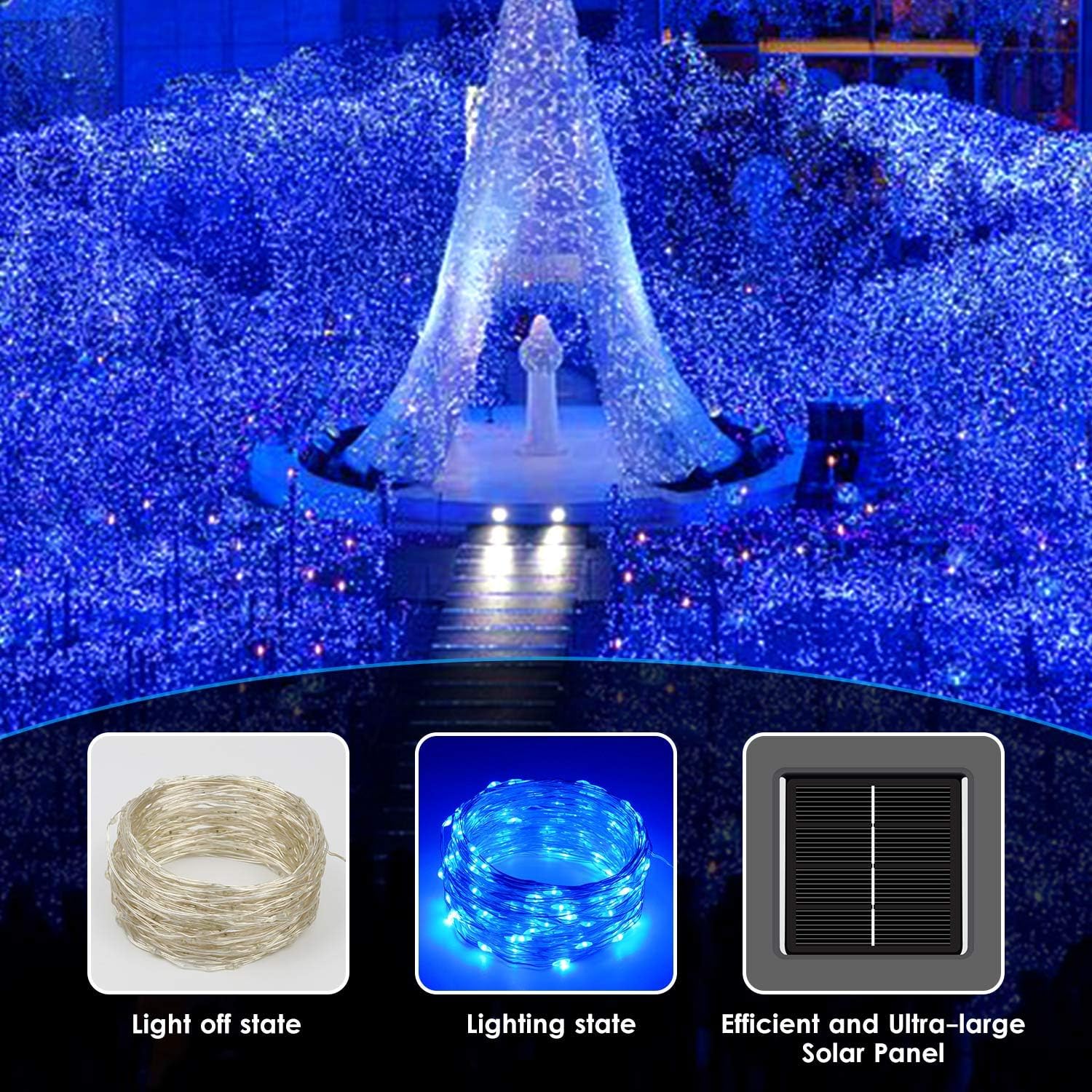 Solar String Lights Outdoor, 2-Pack 144FT 400 LED Solar Christmas Twinkle Lights Outside Waterproof Copper Wire 8 Modes Solar Fairy Lights for Garden Tree Party Birthday Christmas Decor (Blue)