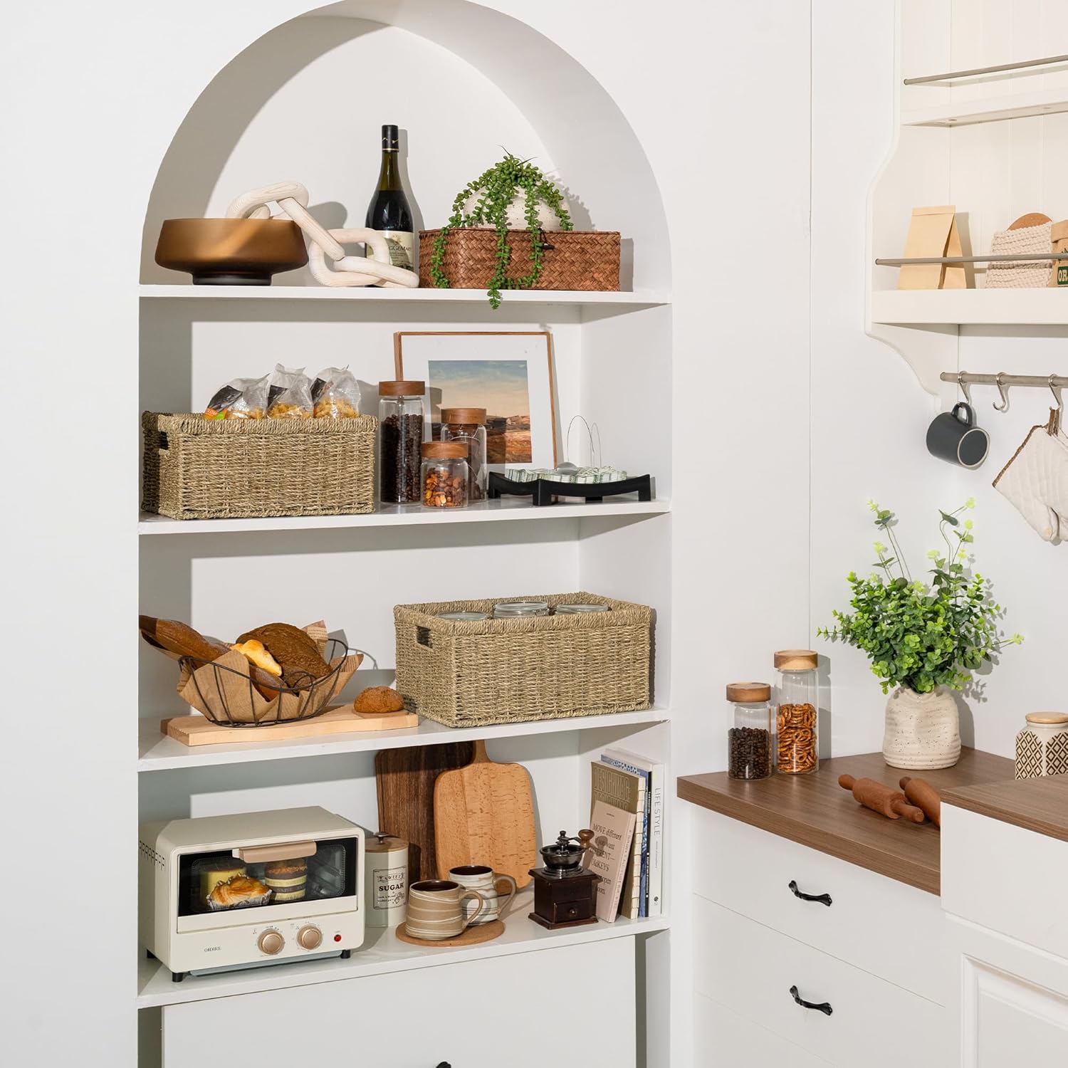 StorageWorks Wicker Storage Baskets, Large and Small Baskets, Handwoven Seagrass Basket for Organizing, Decorative Organizers with Built-in Handles, Set of 2