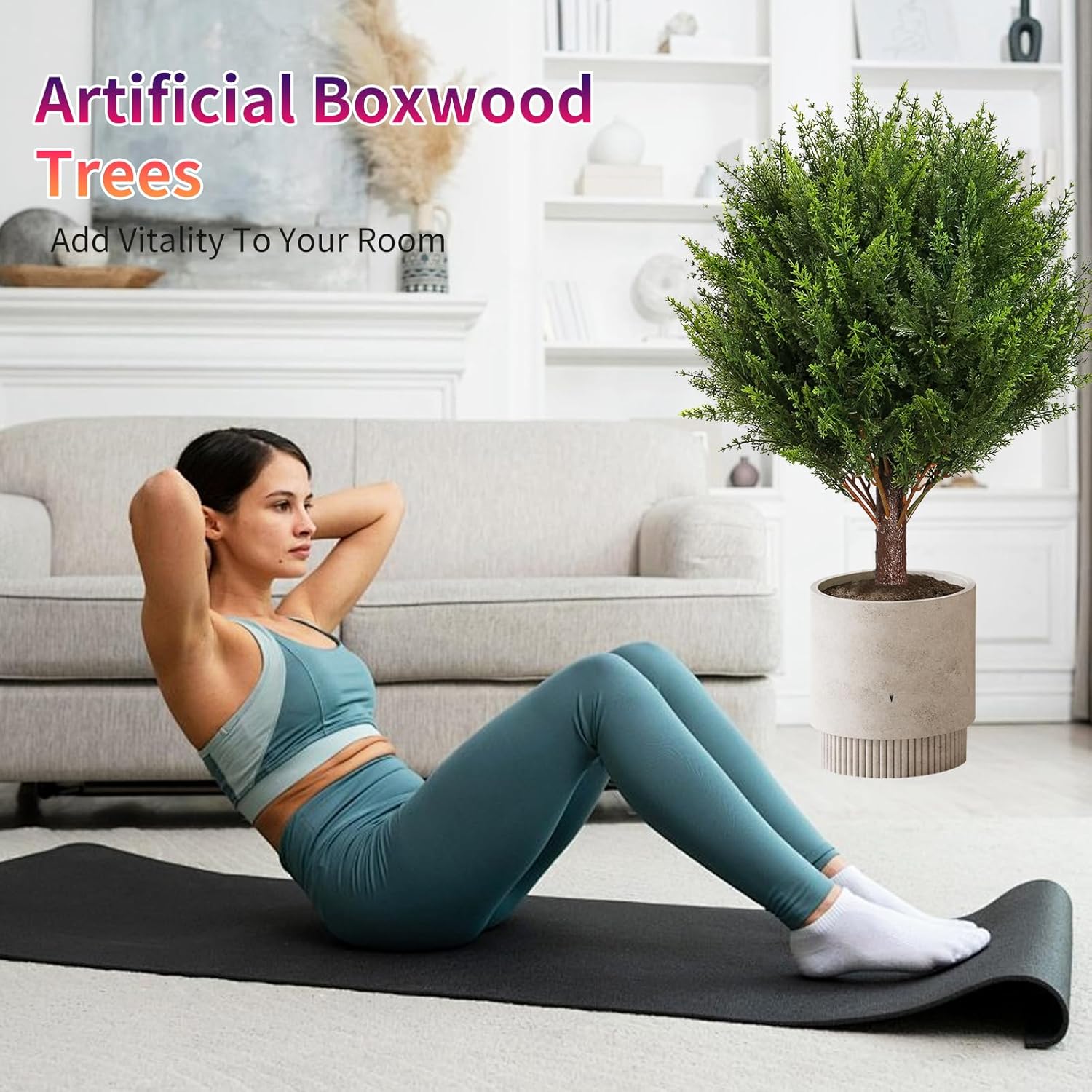 Artificial Cedar Shrub Ball Trees Two 15.8inch with Ground Spikes, can be Planted in The Ground and in pots, Outdoor Artificial Plants Resistant to UV Rays (4pcs)