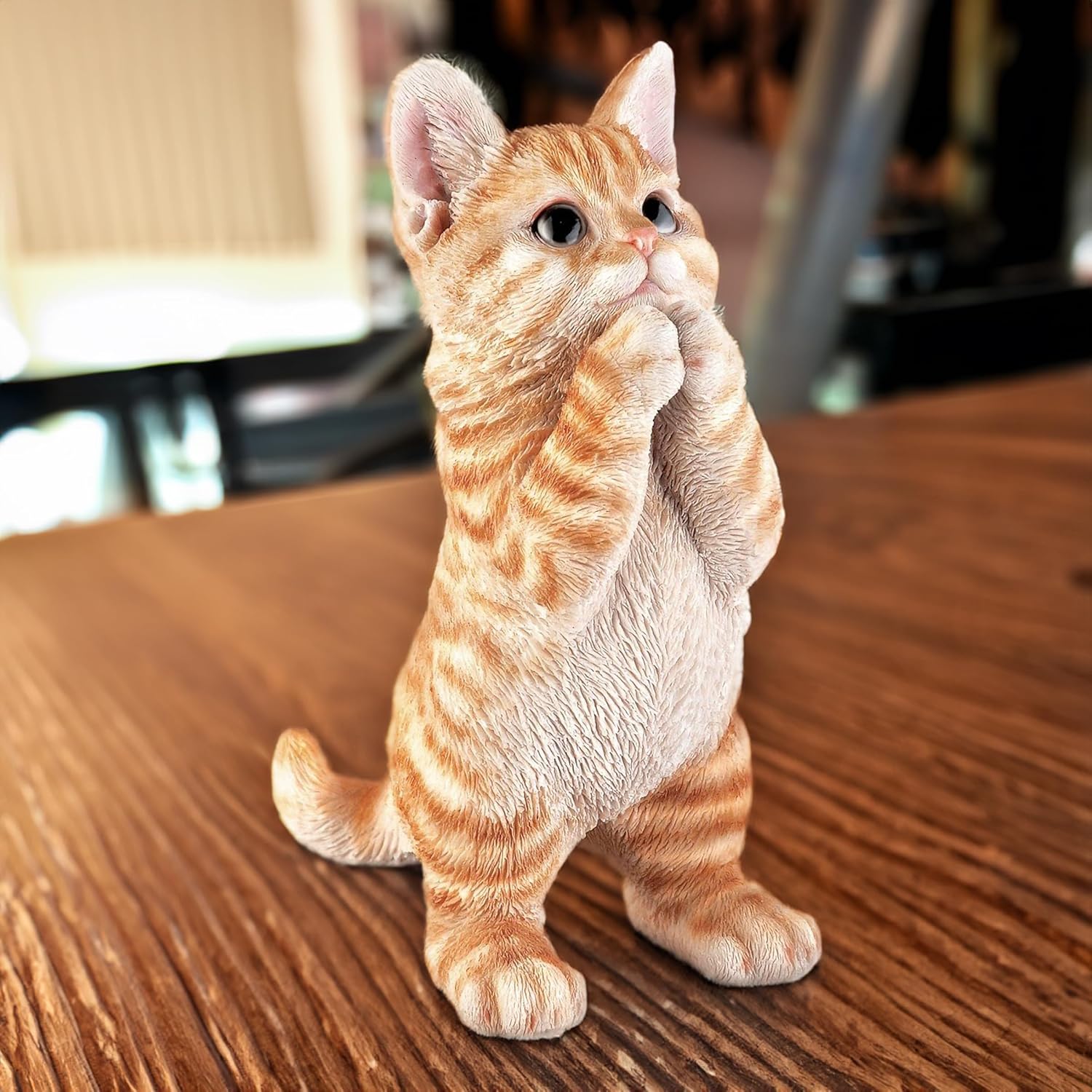 Outdoor Cat Statue Garden Decoration,Cute Prayer Orange Cat Figurine Art Interior Office Home Décor,Animal Resin Sculpture Art Decoration For Garden Yard Lawn,Resin Cat Figurine For Cat Lovers