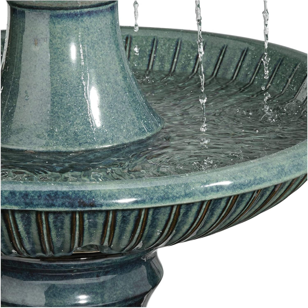 Formentera 46" High Large Italian Indoor Outdoor Decor Teal Blue Ceramic Floor Fountain with Light LED Waterfall 3-Tier Standing Water Feature for Outside Garden Patio Yard Backyard - John Timberland