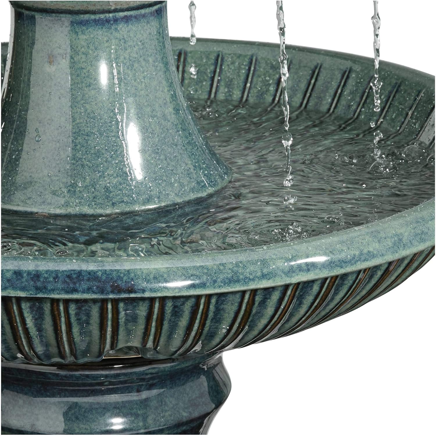 Formentera 46" High Large Italian Indoor Outdoor Decor Teal Blue Ceramic Floor Fountain with Light LED Waterfall 3-Tier Standing Water Feature for Outside Garden Patio Yard Backyard - John Timberland