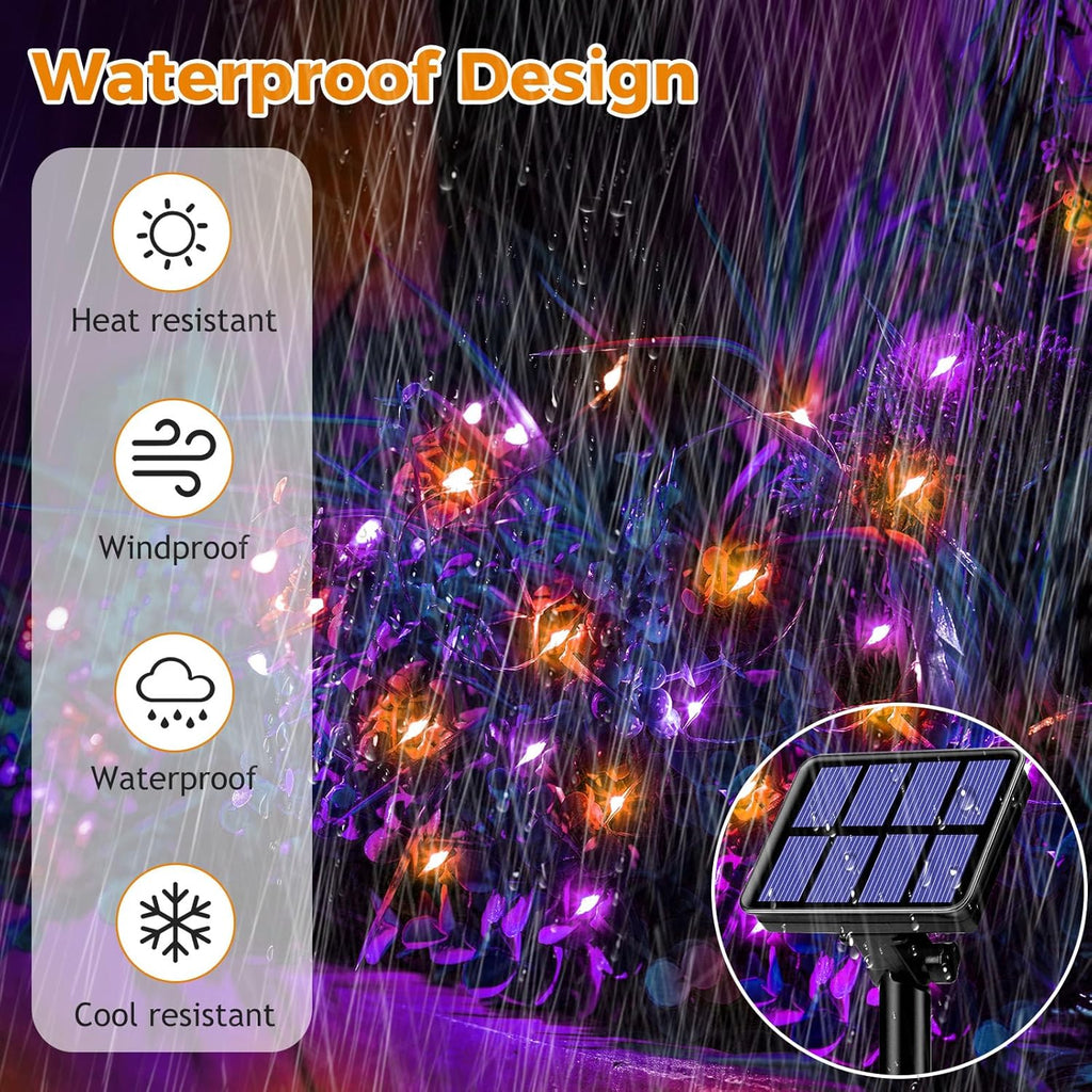 btfarm 4 Pack Solar Halloween String Lights Outdoor, 320LED 132FT Orange Purple Solar Fairy Lights Outside Waterproof, 8 Modes Solar Powered Twinkle Lights for Tree Garden Patio Halloween Decorations