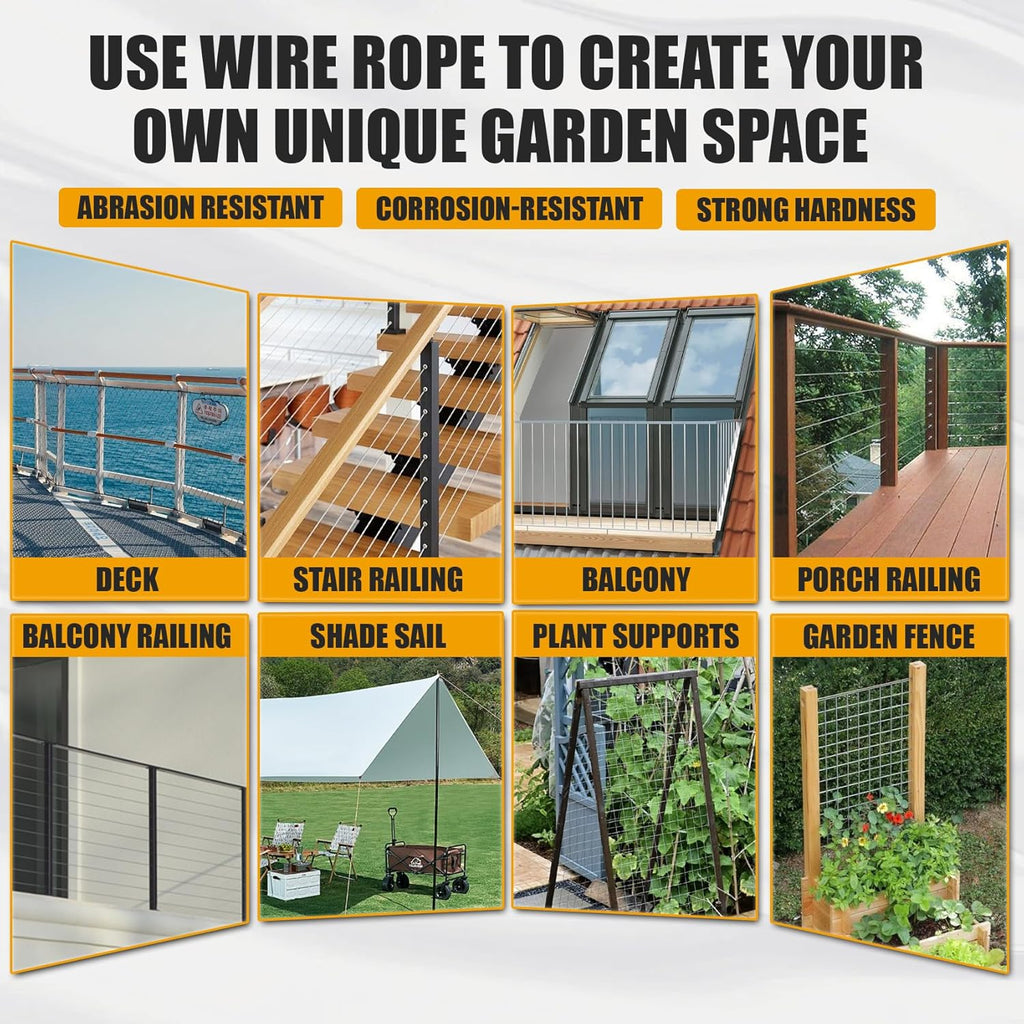 1/8 Stainless Steel Cable 1200FT Wire Rope with Cutter, T316 Marine Aircraft Cable 7x7 Strands,1800 lb Breaking Strength, Wire Cable for Deck Railing, Fence, DIY Balustrade