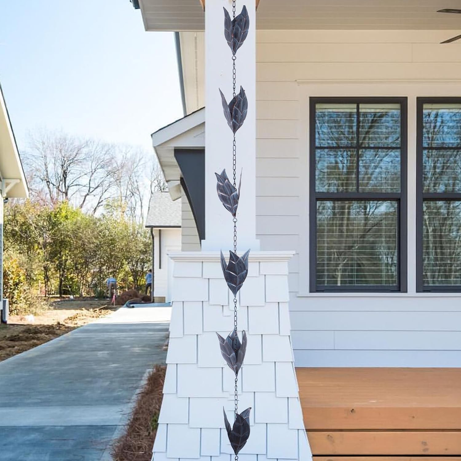 Rain Chain Decoration 8.5 FT., Rain Catcher Chain Gutter Downspout 102'' for House Eaves, Garden & Home, Leaf Shape Rain Chains