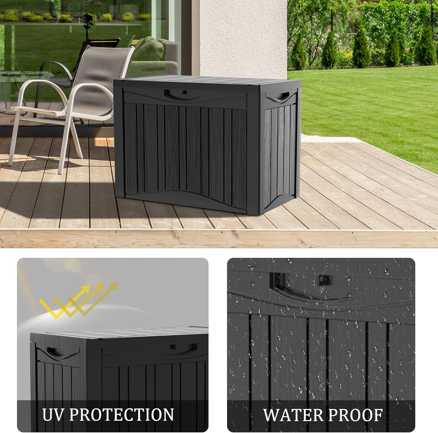 50 Gallon Outdoor Storage Box Waterproof Lockable Resin Deck Box Large, Patio Storage Bin for Pool Accessories Cushion Furniture, Garden Tools, UV-Resistant Outside Delivery Black