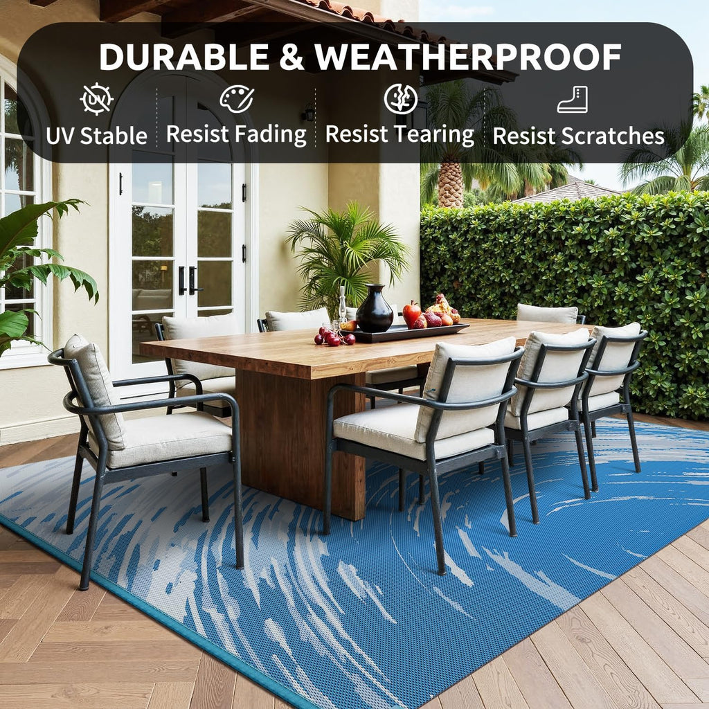 COCOER Modern Outdoor Rug 9x12 Reversible-Waterproof Outdoor Patio Rug-Quick Dry Outdoor Area Rugs Indoor Outdoor Rugs-Outside Rug Patio Decor for Porch Deck Balcony Backyard