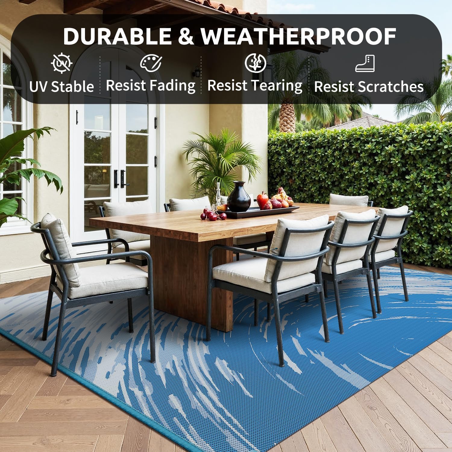 COCOER Modern Outdoor Rug 9x12 Reversible-Waterproof Outdoor Patio Rug-Quick Dry Outdoor Area Rugs Indoor Outdoor Rugs-Outside Rug Patio Decor for Porch Deck Balcony Backyard