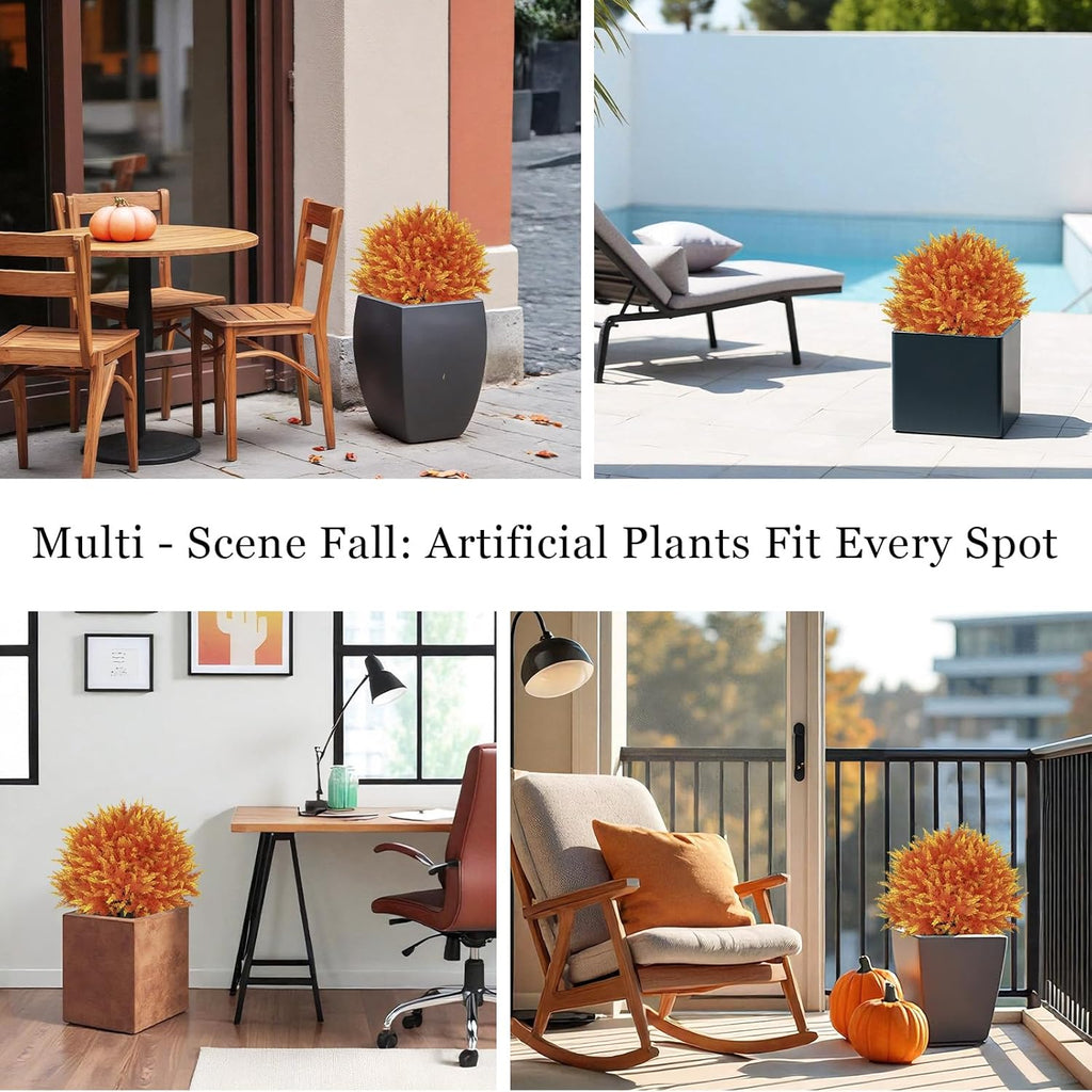 24" Artificial Cedar Topiary Ball Bushes, Set of 2 UV Resistant Fake Trees Outdoor Shrubs with Stake, Weatherproof Faux Plants for Planter, Front Porch, Garden, Yard, Patio Fall Decor