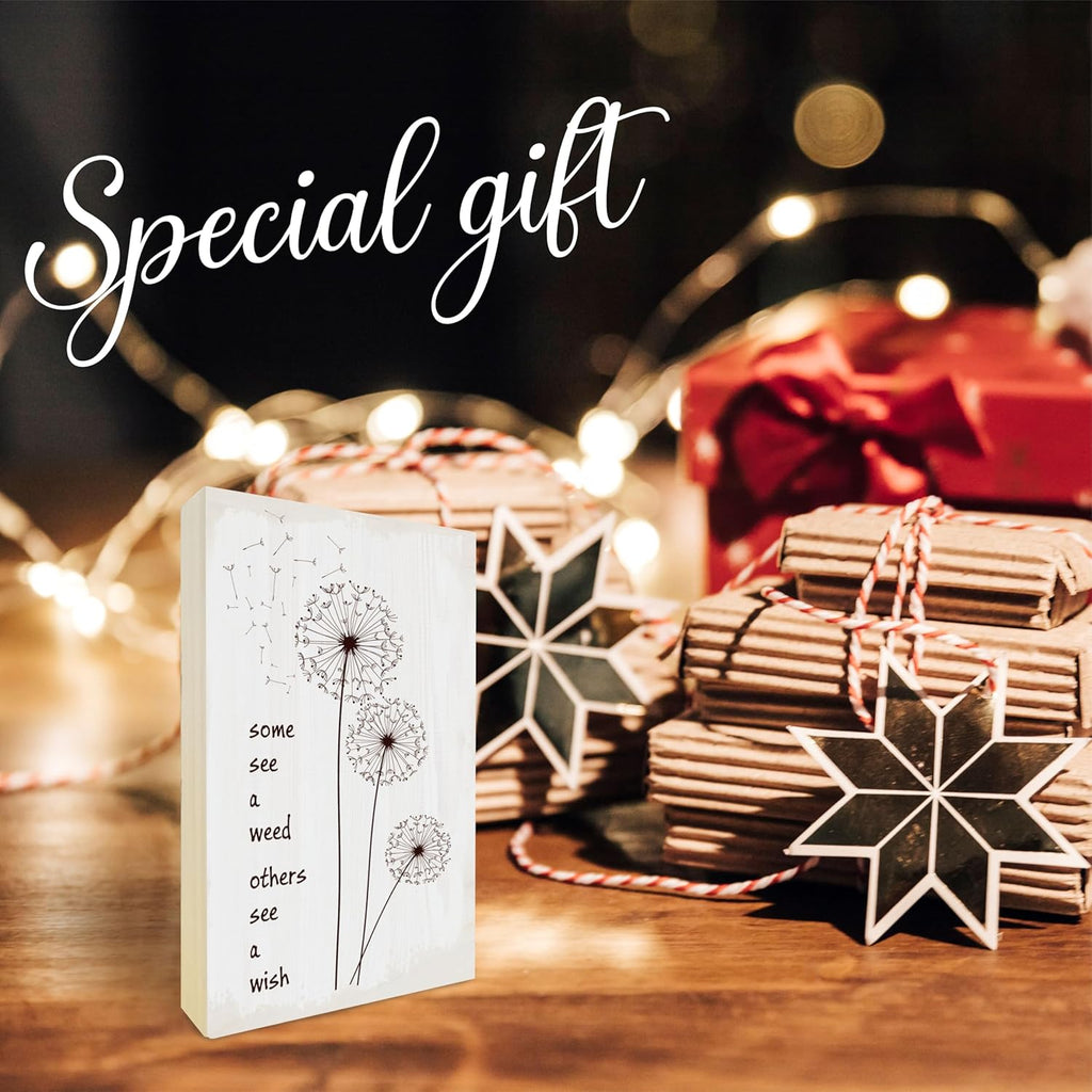 Dandelion Wooden Block Sign - Some See A Weed Others See A Wish - 5"X3" Postive Pine Wood Plaque, Home & Office Desk Decor, Housewarming Gift For Friends, Room Tabletop, Shelf Accessories - A11