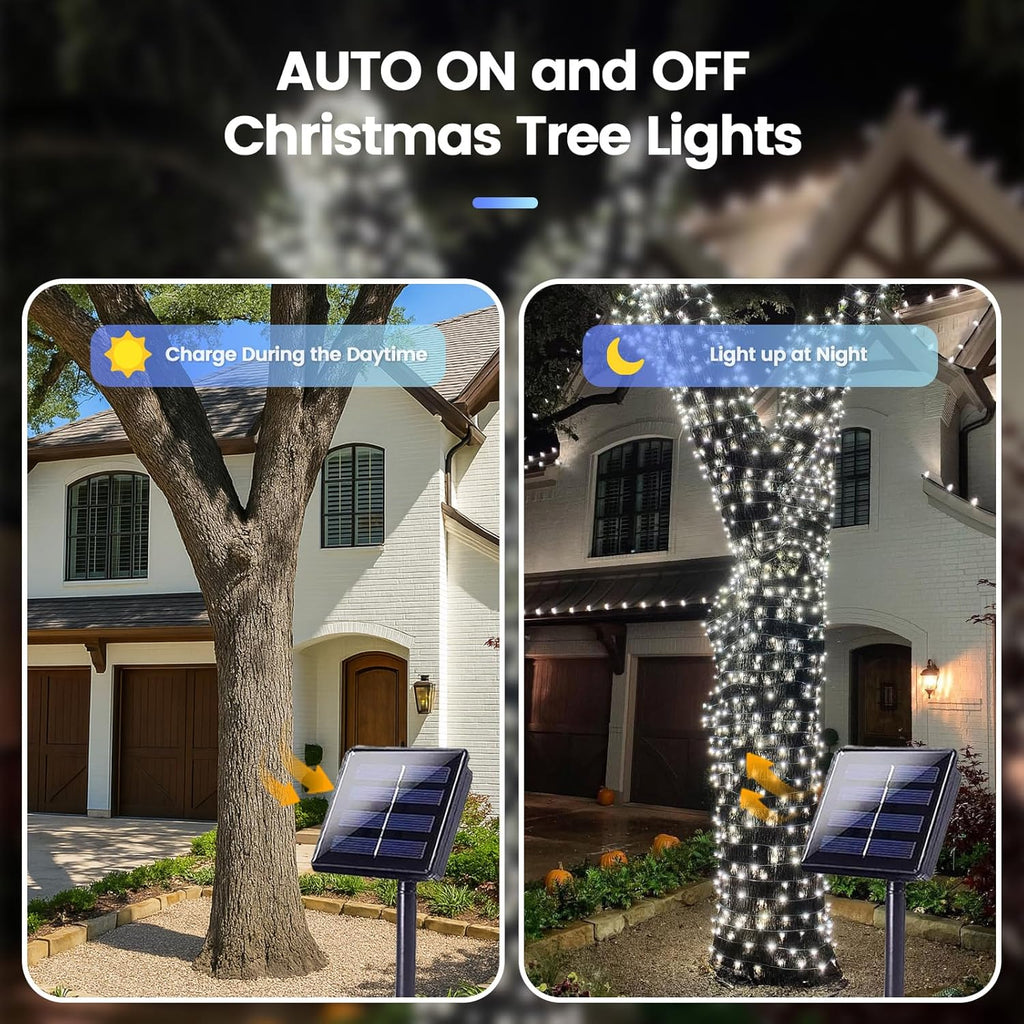 SANJICHA 2-Pack Each 72FT 200 LED Solar String Lights Outdoor, Waterproof Solar Fairy Lights Silver Wire 8 Lighting Modes Solar Twinkle Lights for Tree Garden Party Xmas Wedding Decor (Cool White)